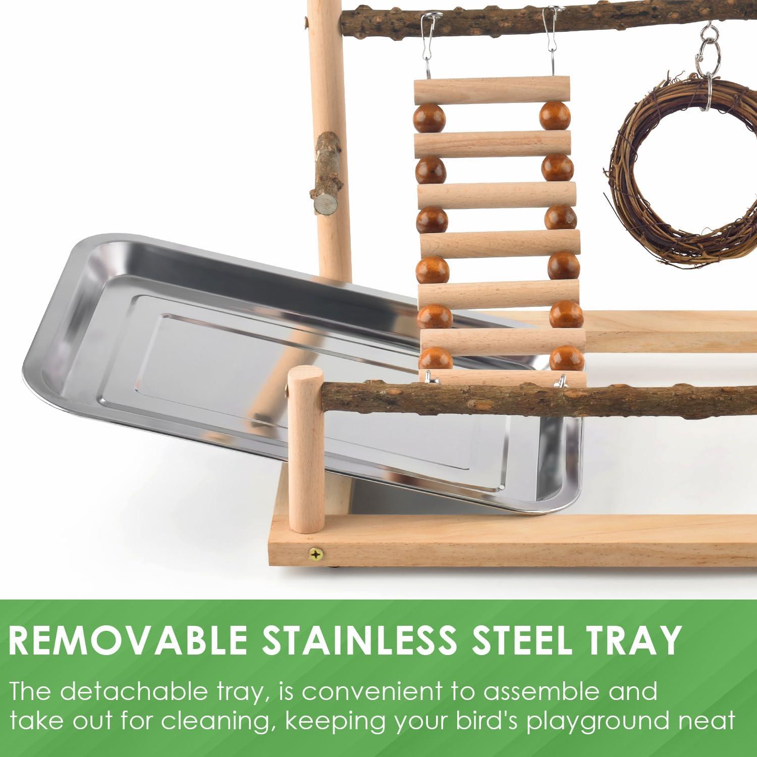 Parque para Aves KATUMO con Perchas de Madera y Tazas de Acero