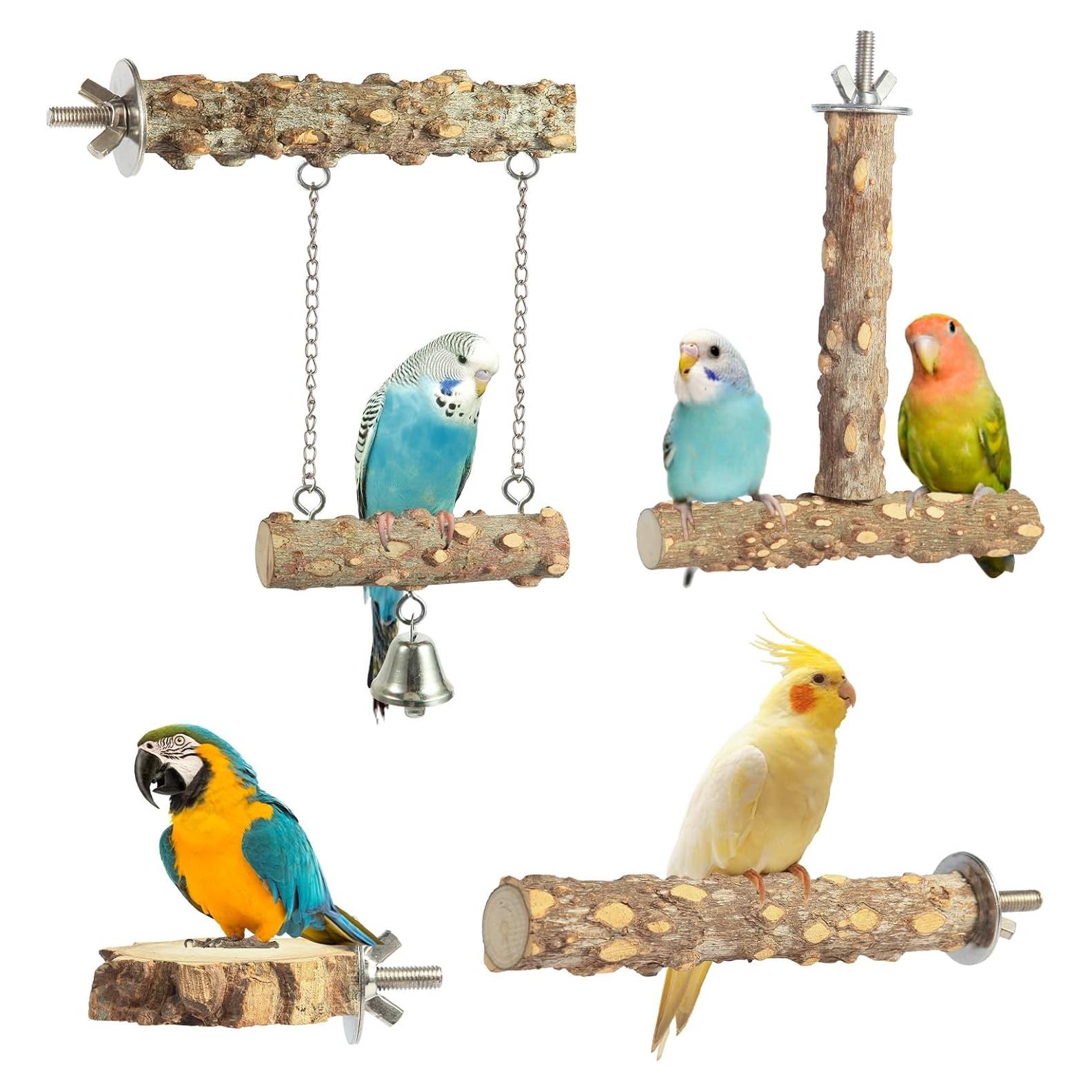 Posaderos para Aves lovyoCoCo - 4 Piezas de Madera Natural