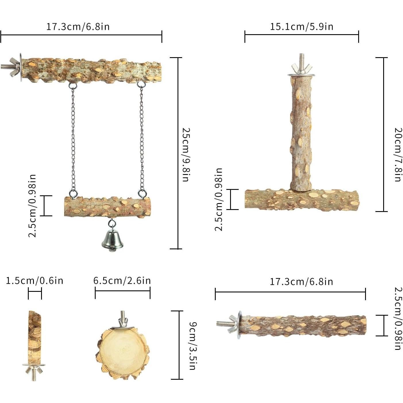 Posaderos para Aves lovyoCoCo - 4 Piezas de Madera Natural