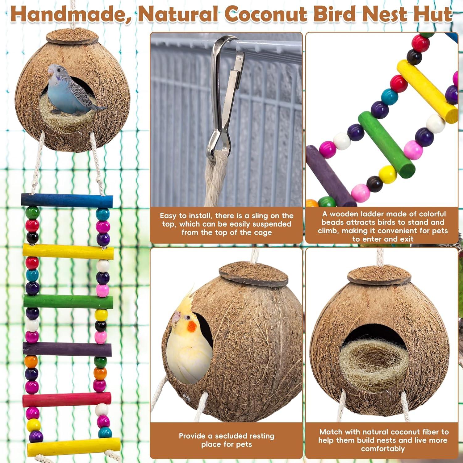 Nido de Pájaro de Coco PINVNBY con Escalera y Columpio