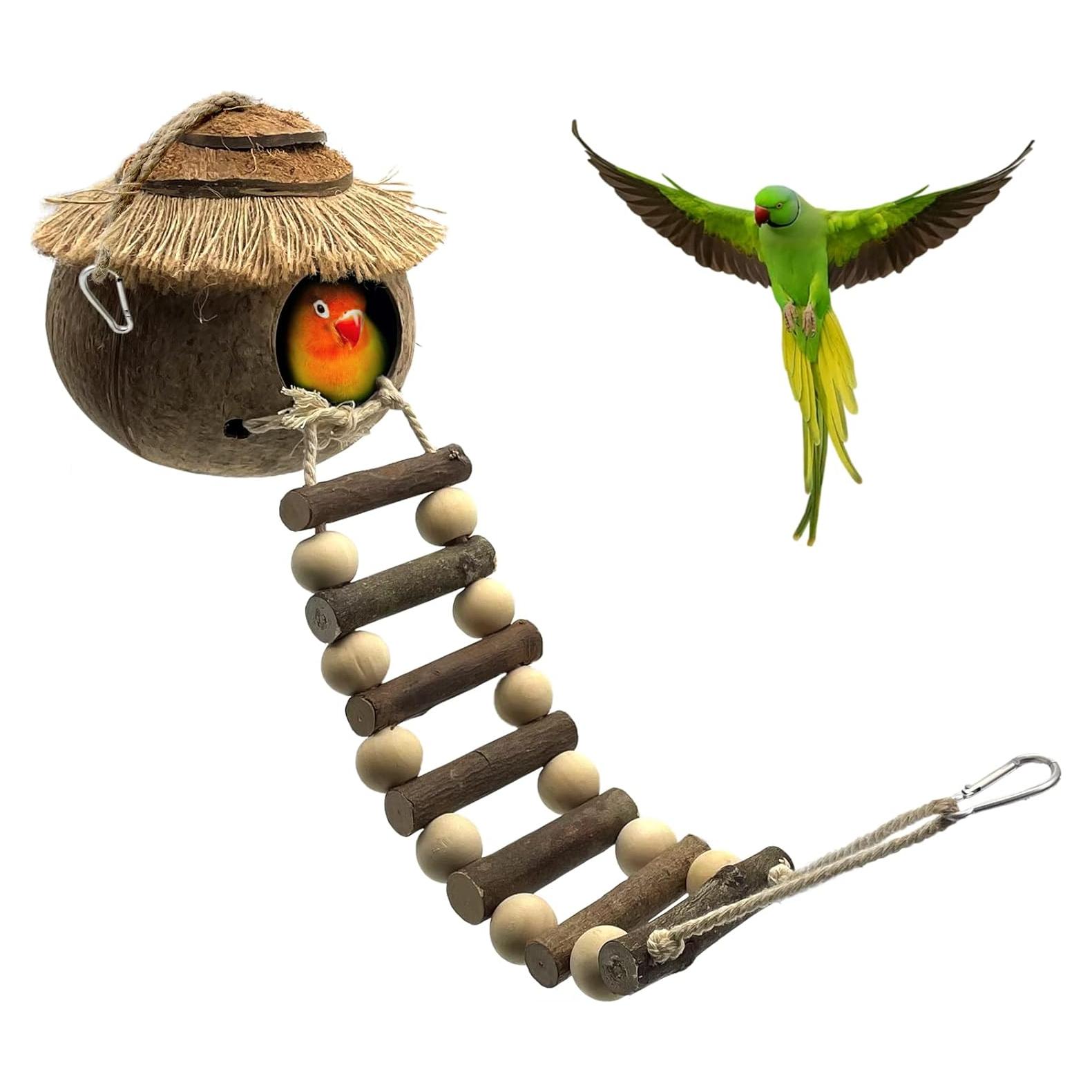 Casa para pájaros colgante Tfwadmx con escalera de coco 20cm