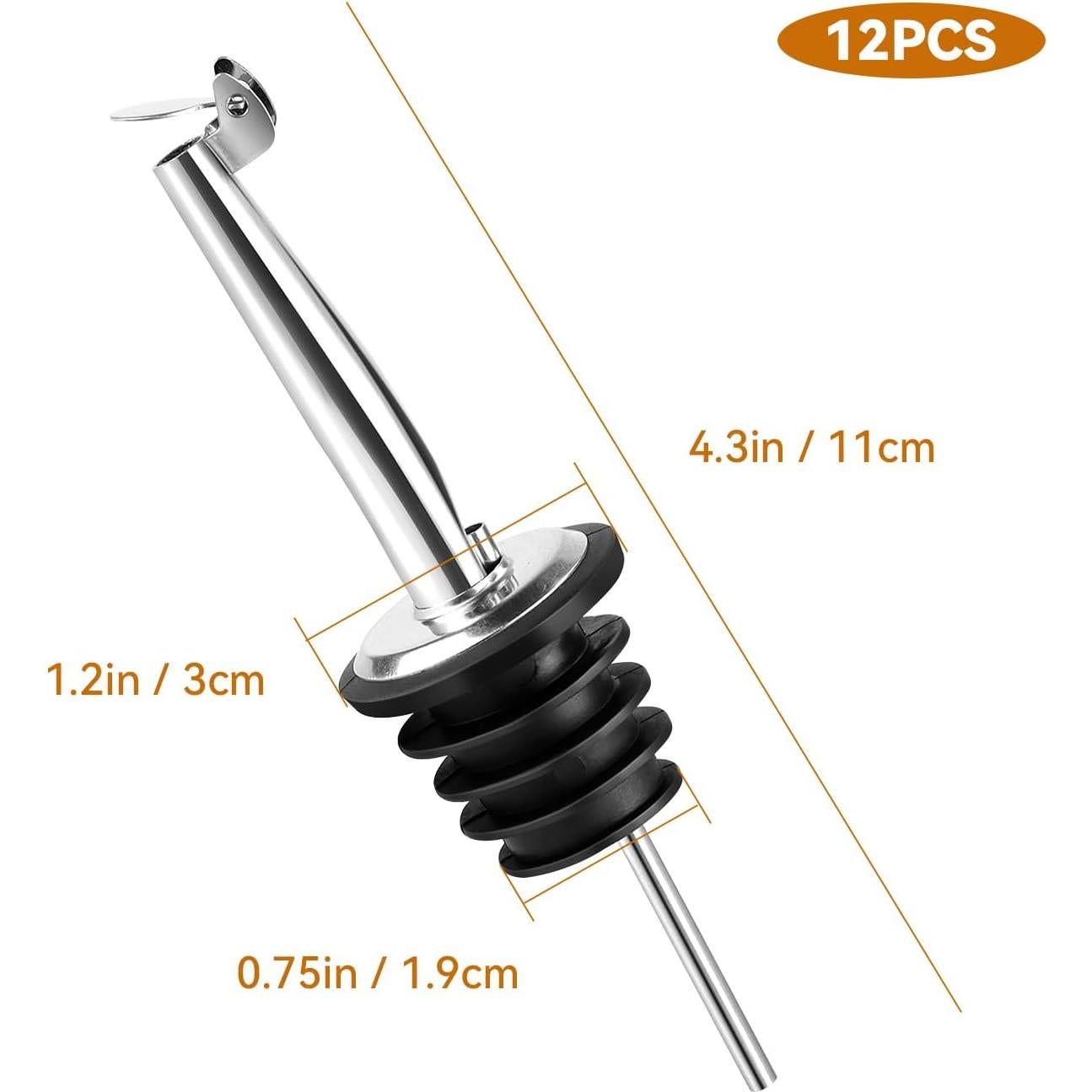 Paquete de 12 vertedores de licor acero inoxidable con tapa automática