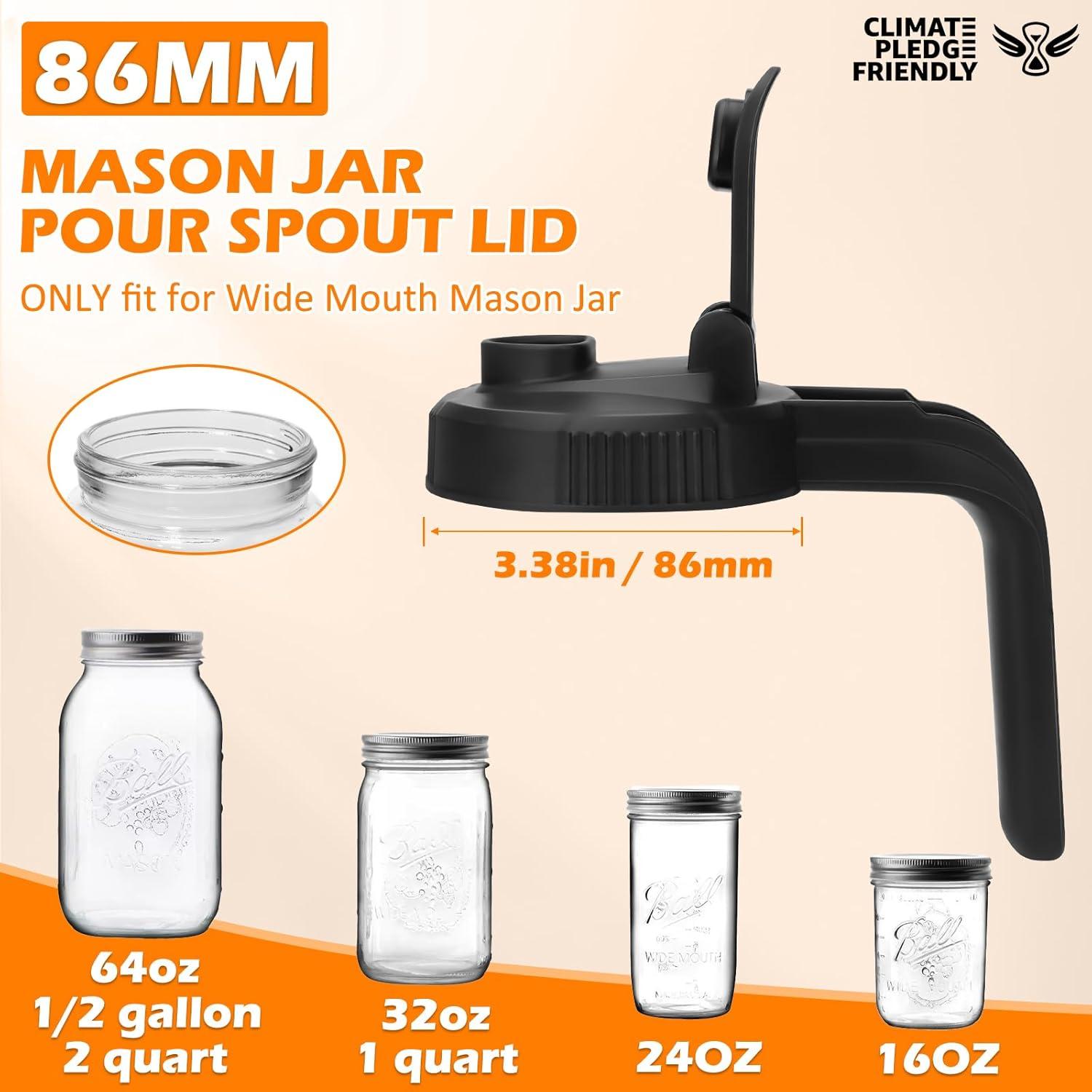 Tapa de Vertedor UUGLAM para Tarro Mason Boca Ancha, 2 Pzas