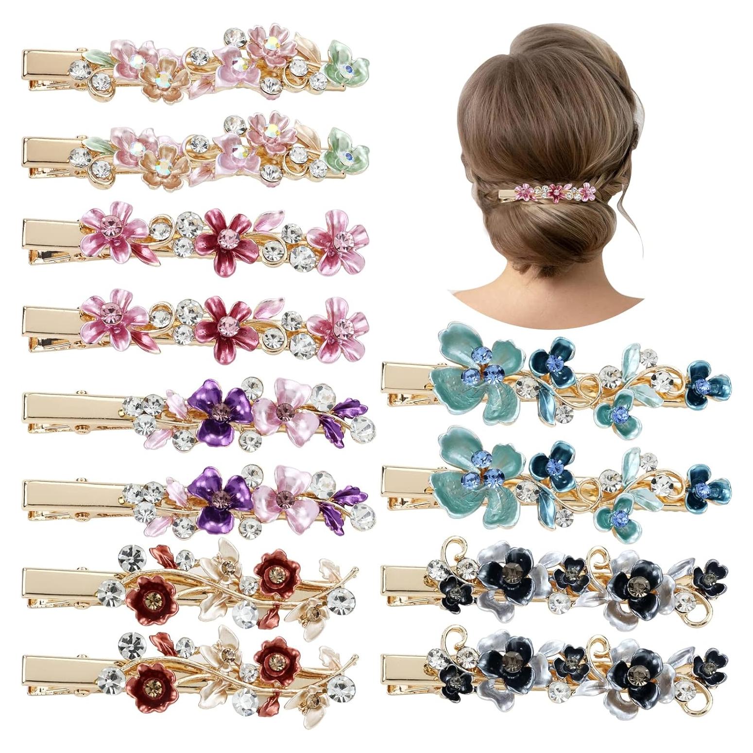 Clips de Pelo de Flor Brillante Lawie - 12 Piezas Coloridas