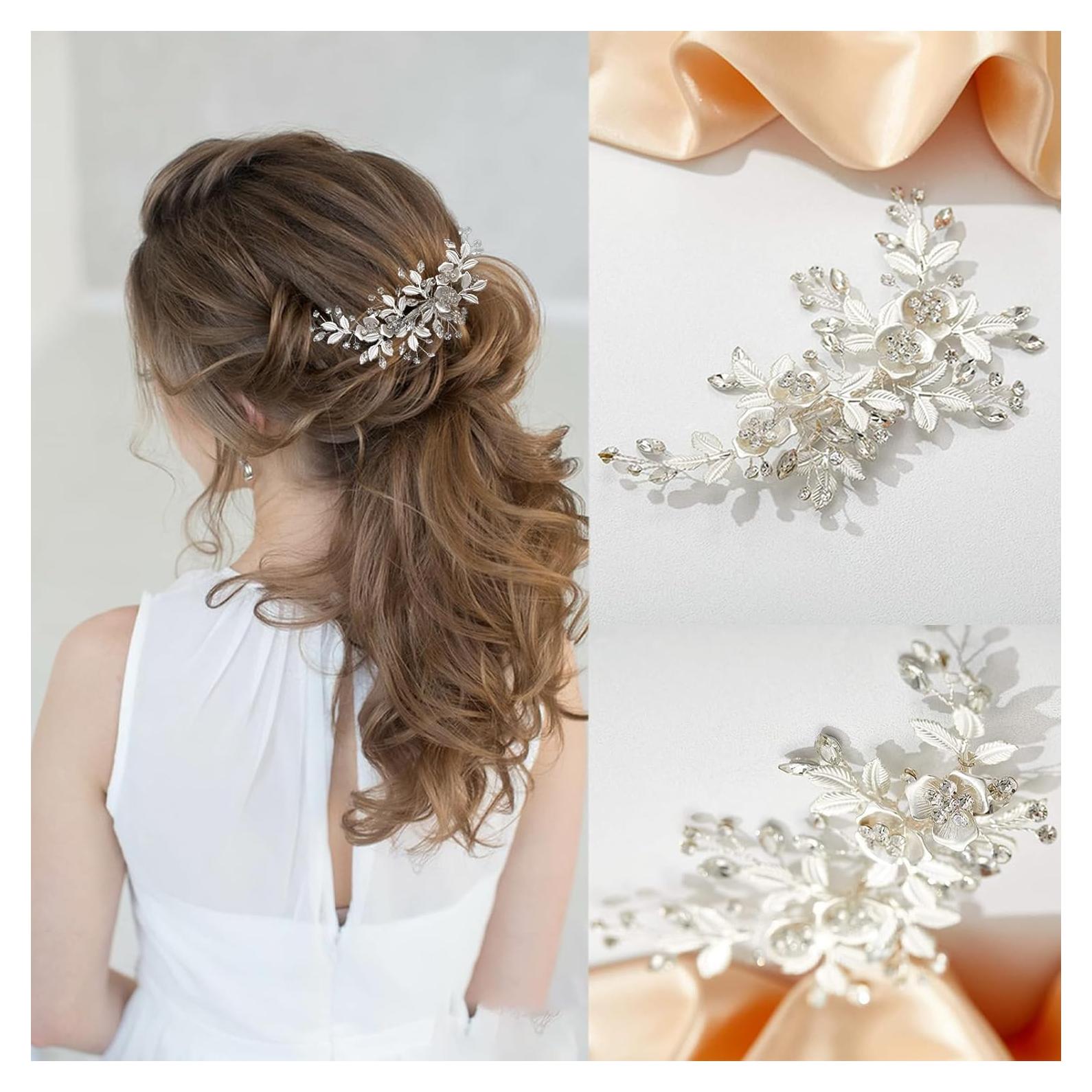 Clip de Cabello Nupcial Plateado Genérico con Strass 12.7x8.9cm