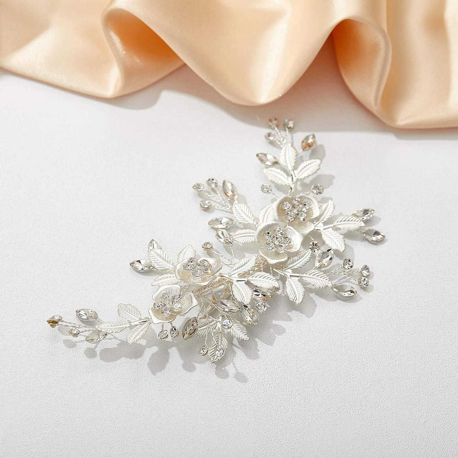 Clip de Cabello Nupcial Plateado Genérico con Strass 12.7x8.9cm