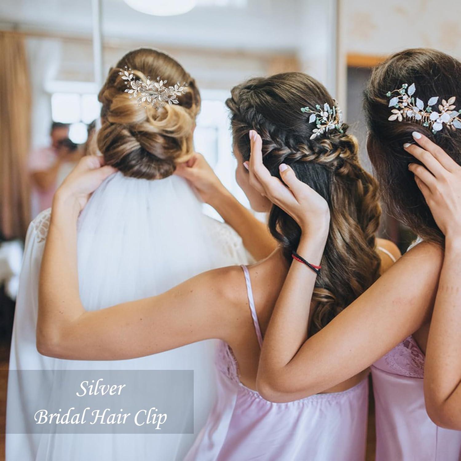 Clip de Cabello Nupcial Plateado Genérico con Strass 12.7x8.9cm