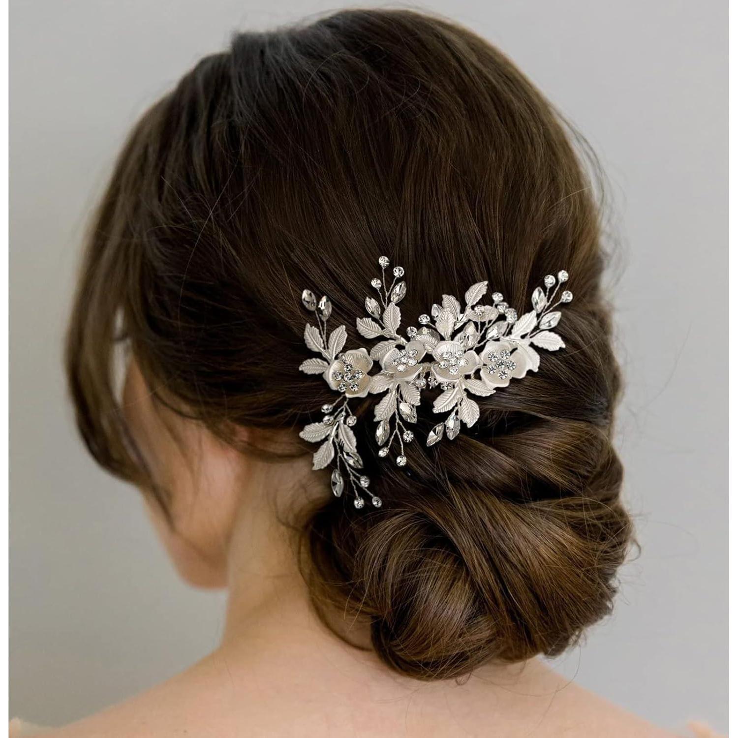 Clip de Cabello Nupcial Plateado Genérico con Strass 12.7x8.9cm