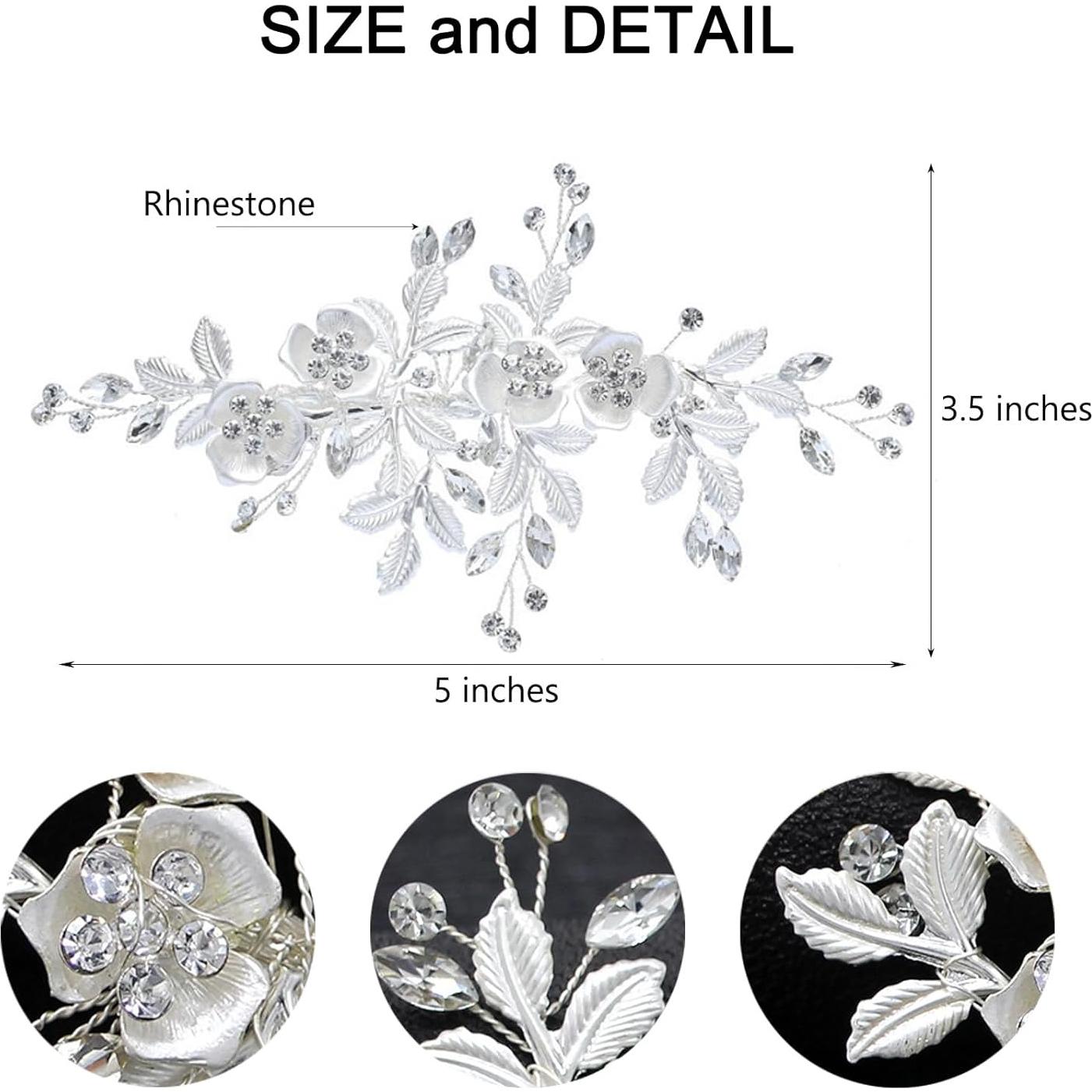 Clip de Cabello Nupcial Plateado Genérico con Strass 12.7x8.9cm