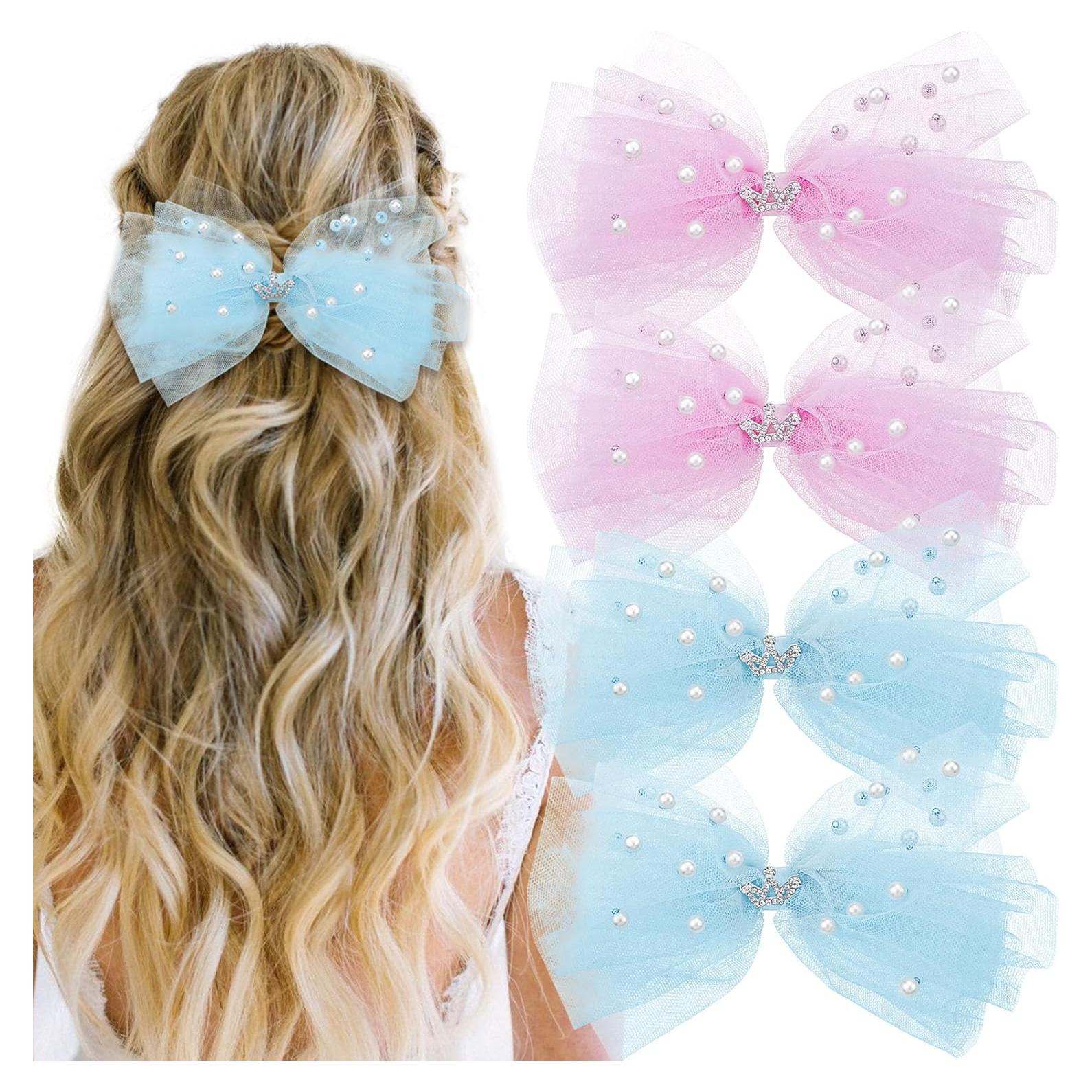 4 Clips de Lazos de Perlas Aswewamt para el Cabello