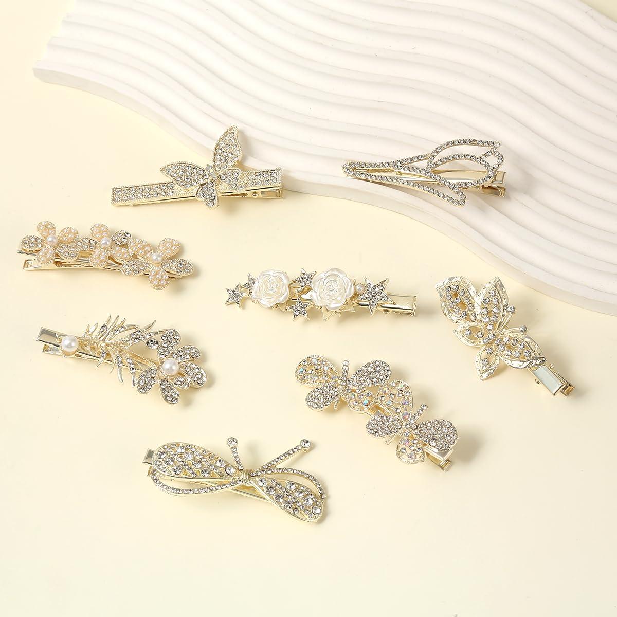KAGNAL Clips para el cabello brillantes - 8 Piezas de Rhinestone