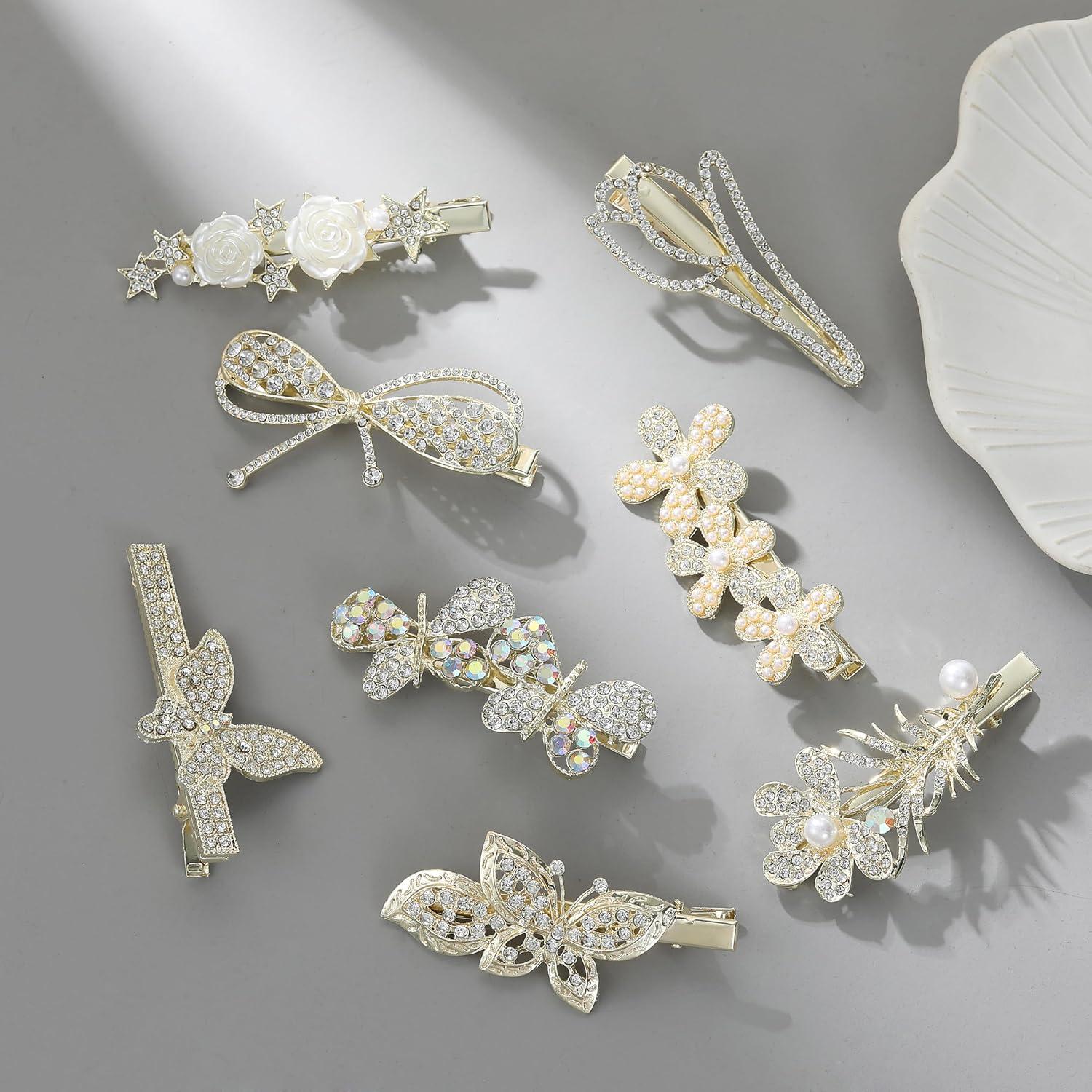 KAGNAL Clips para el cabello brillantes - 8 Piezas de Rhinestone