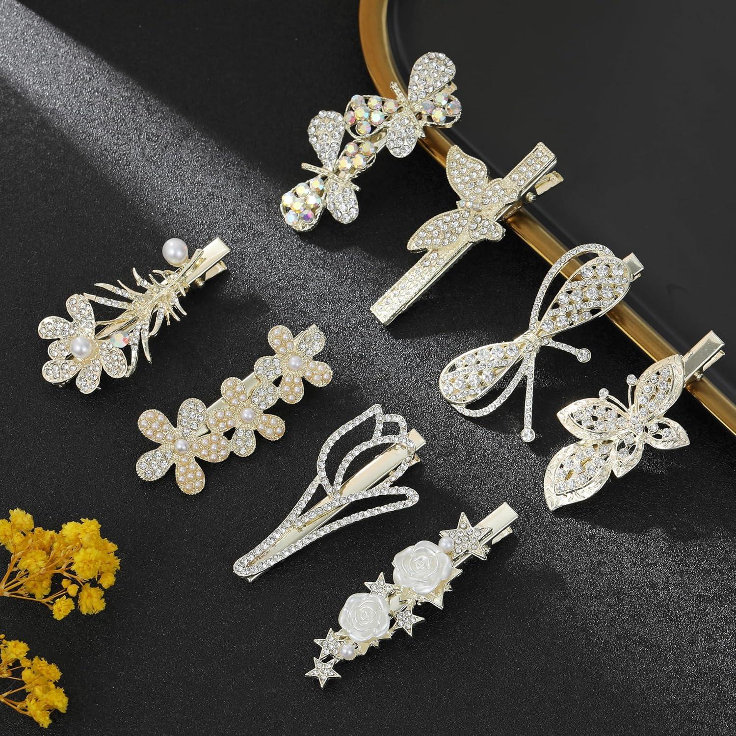 KAGNAL Clips para el cabello brillantes - 8 Piezas de Rhinestone