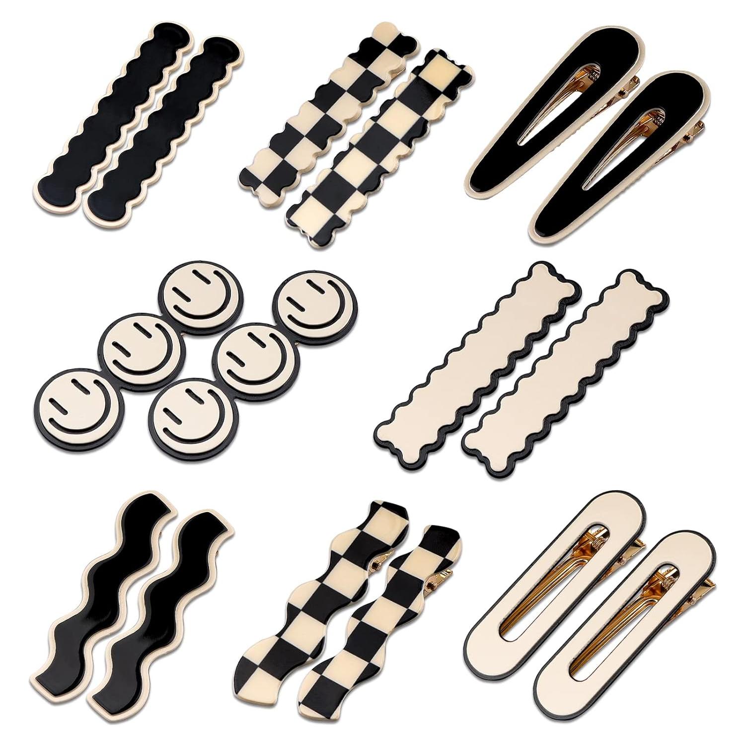 16 Clips para el Cabello Magicsky Geométricos en Blanco y Negro