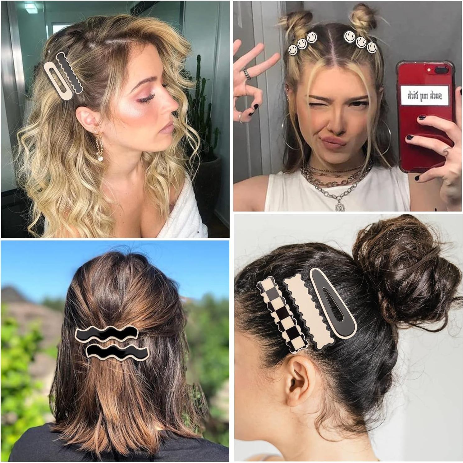 16 Clips para el Cabello Magicsky Geométricos en Blanco y Negro