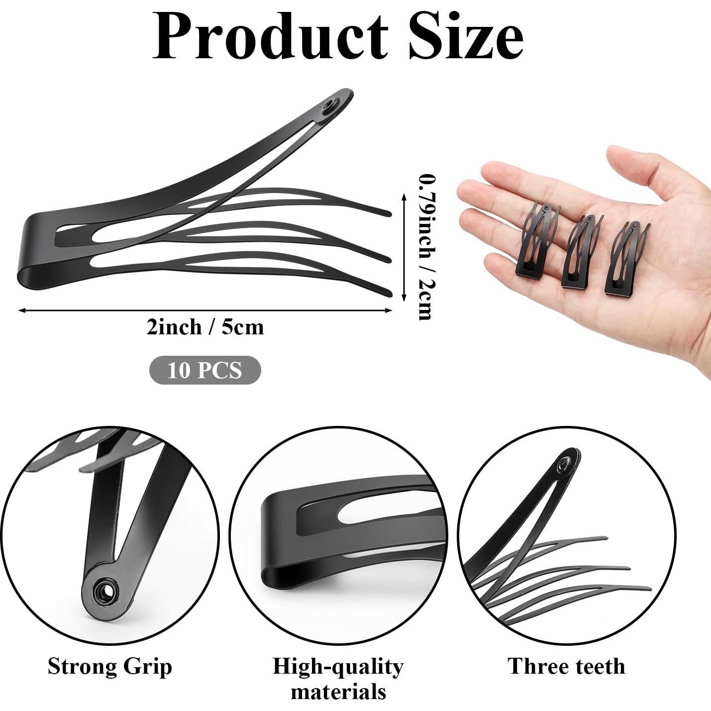 10 Clips de Cabello de Doble Agarre Sightor - Metal Negro