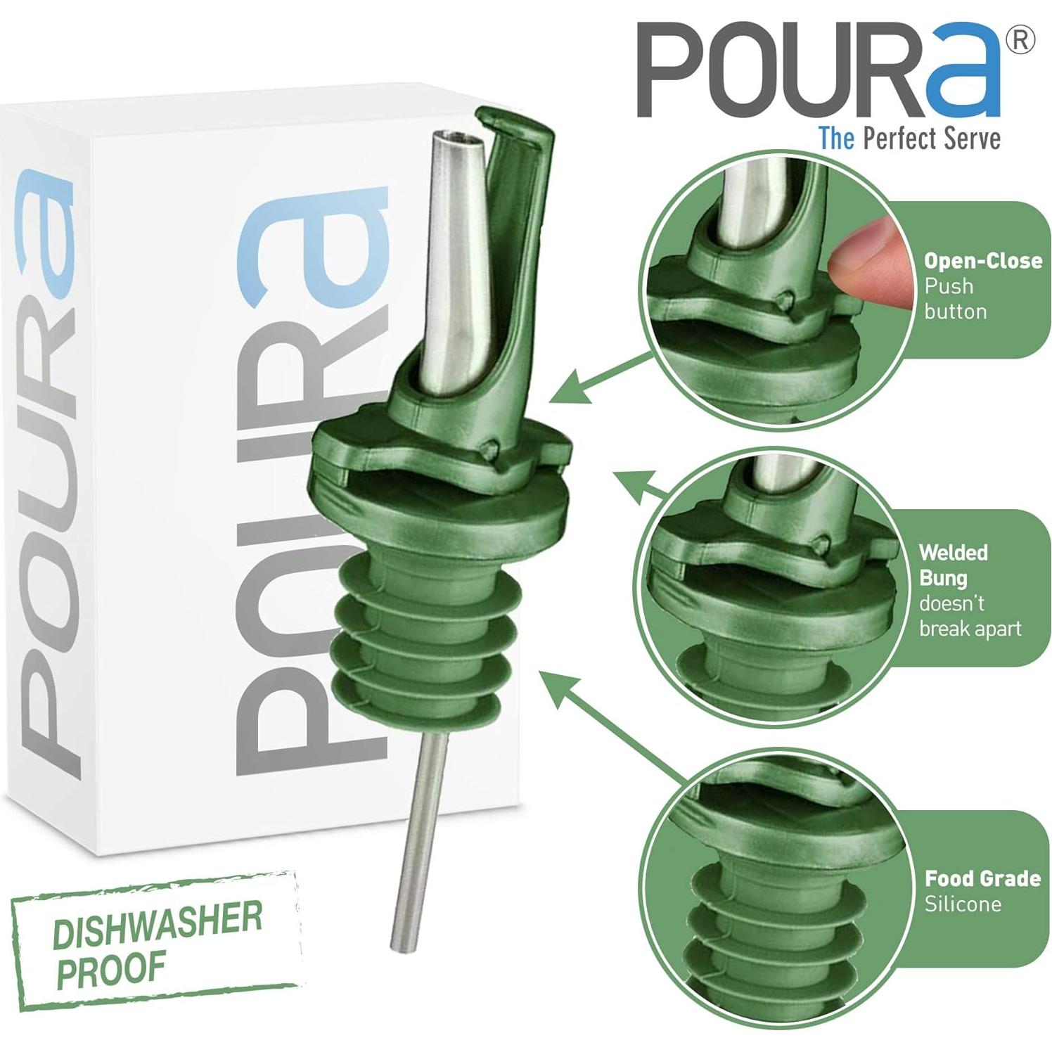 Verterdor de Aceite de Oliva Poura 2 Pcs Verde con Adaptadores