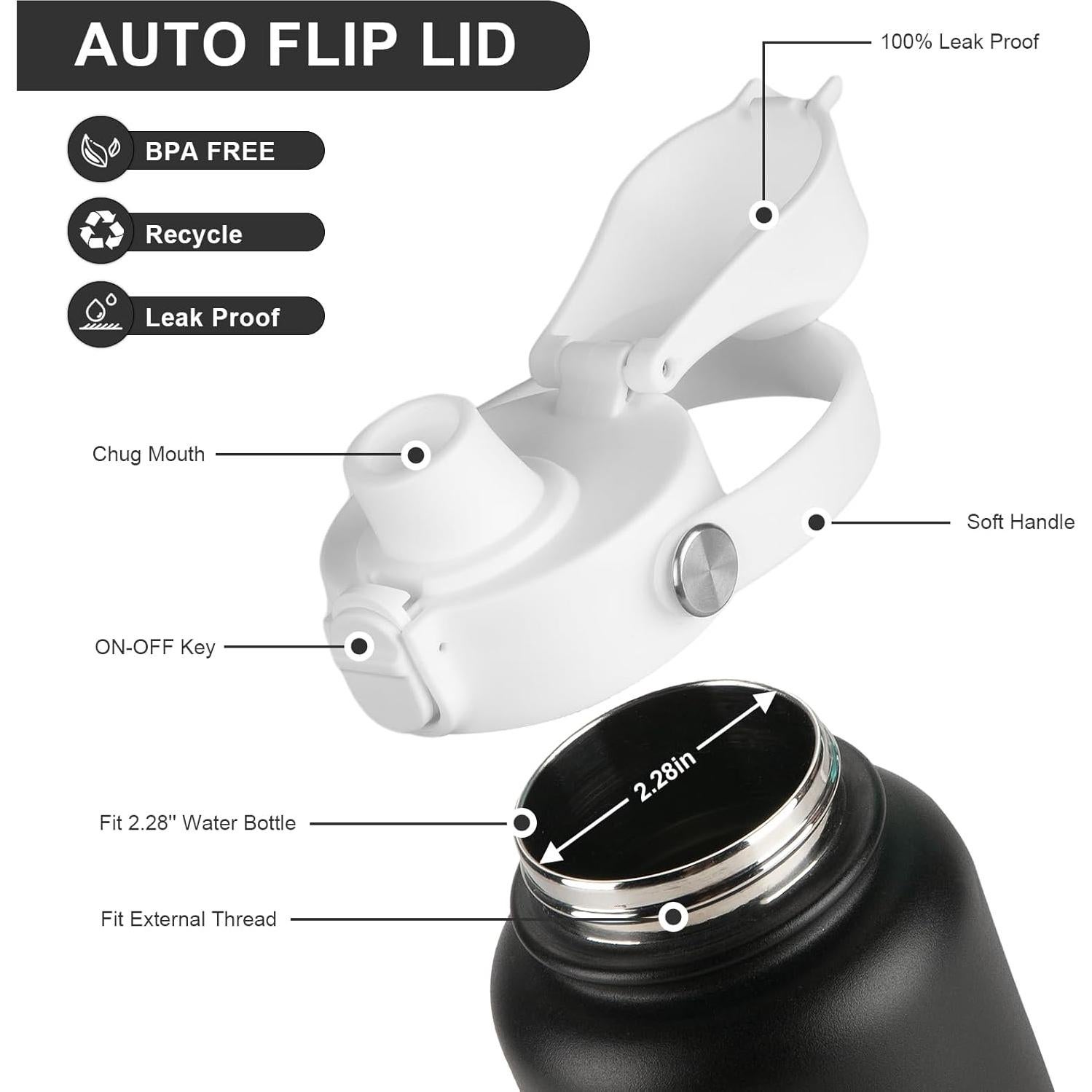 Tapa Flip Auto EIPOSAU para Botellas Boca Ancha 12-64 oz