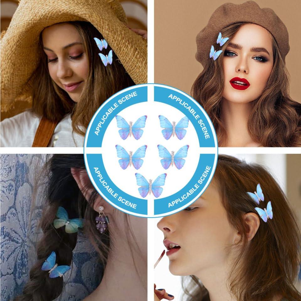 5 Clips de Pelo Mariposa Azul WRITWAA - Acero Inoxidable, Compactos