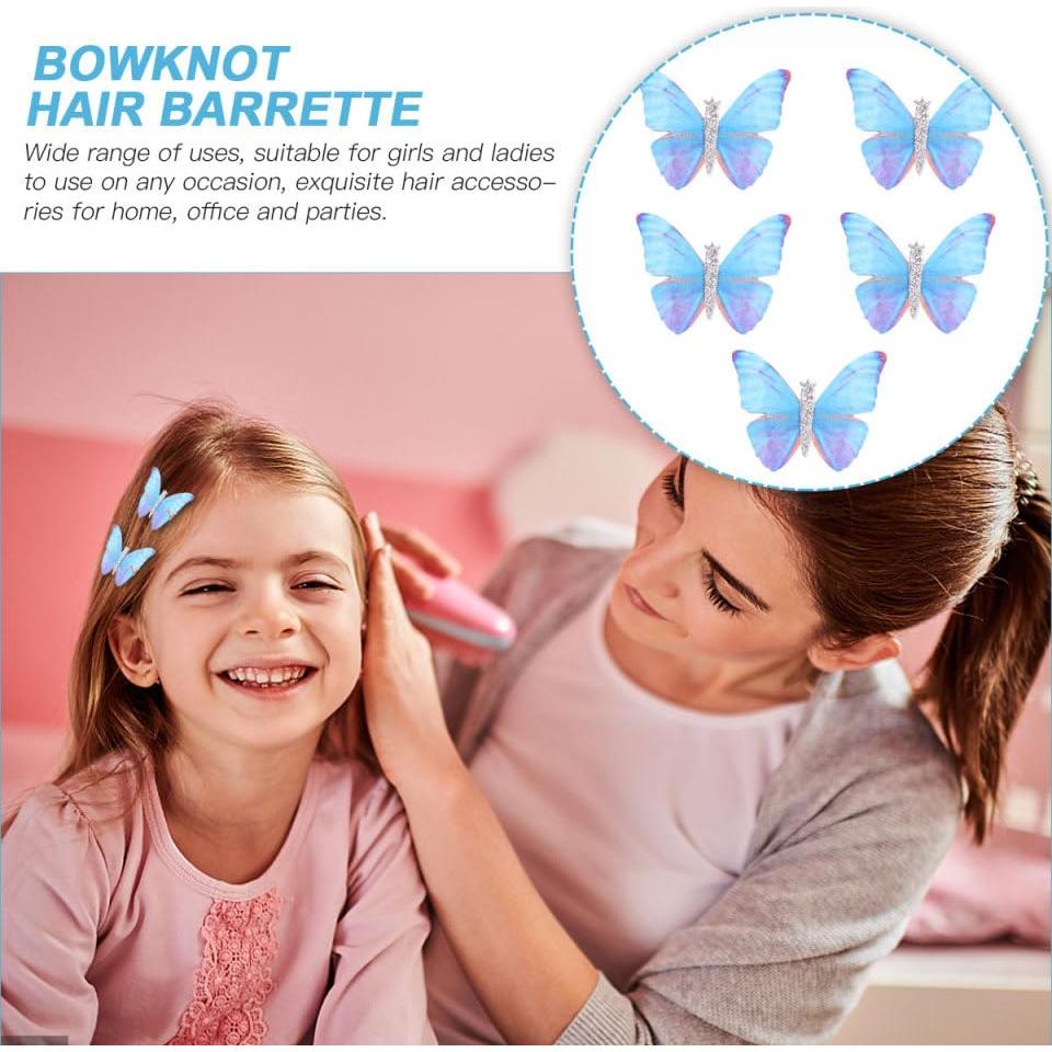 5 Clips de Pelo Mariposa Azul WRITWAA - Acero Inoxidable, Compactos