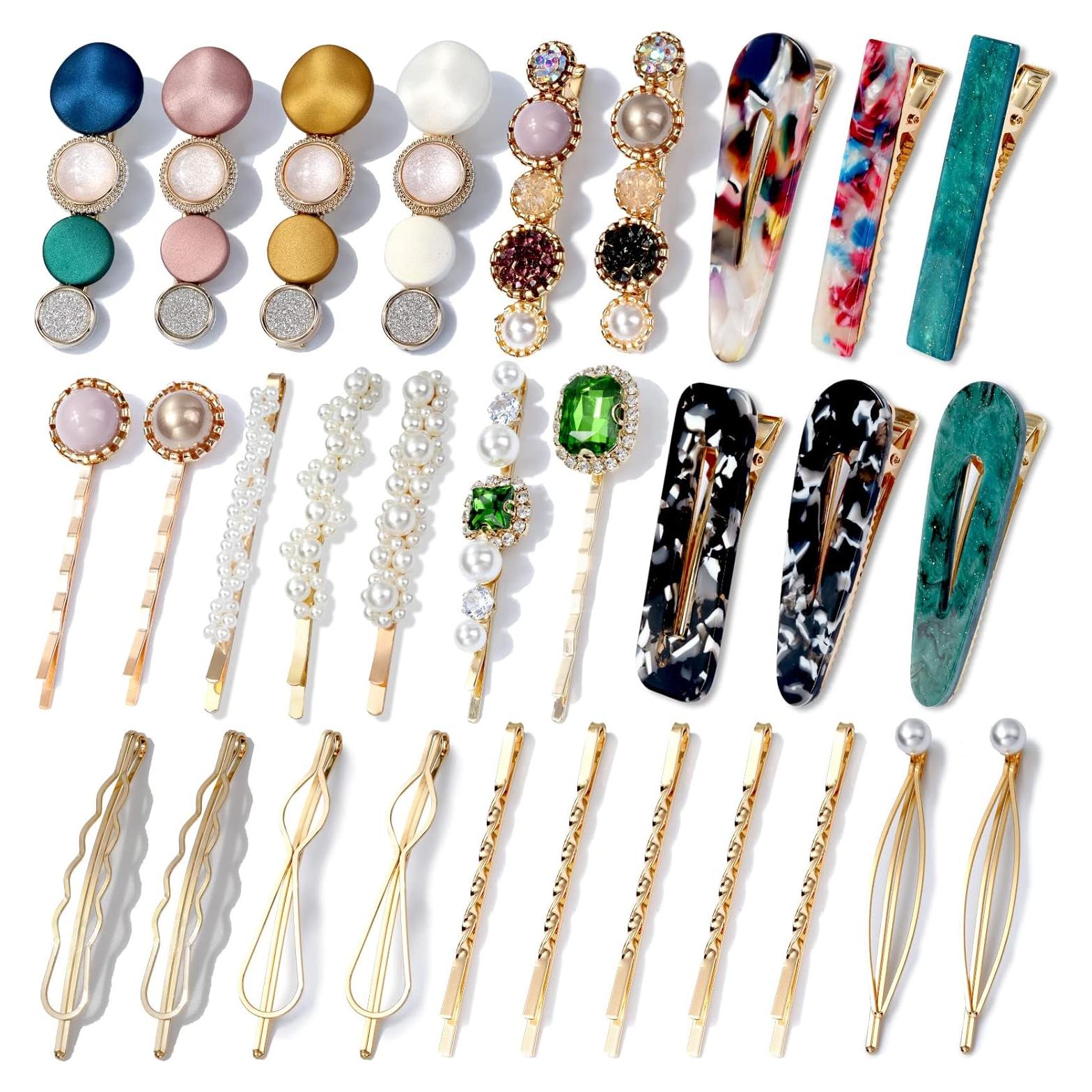 30 Pinzas de Resina Acrílica Cridoz para Cabello - Clips de Perlas