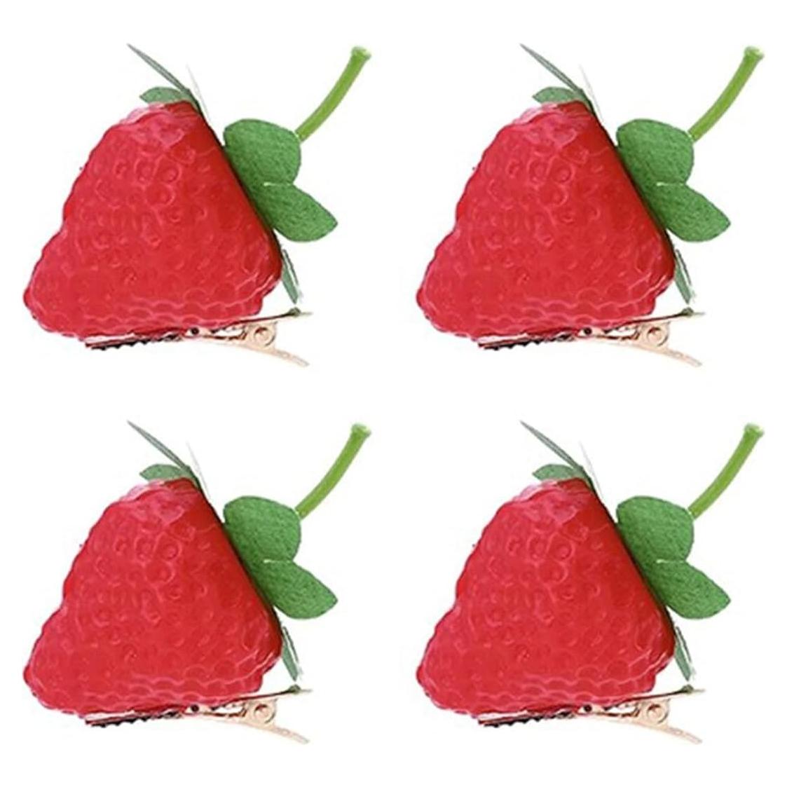 4 Clips de Cabello de Fresa Kawaii Wziys - Accesorios para Niñas
