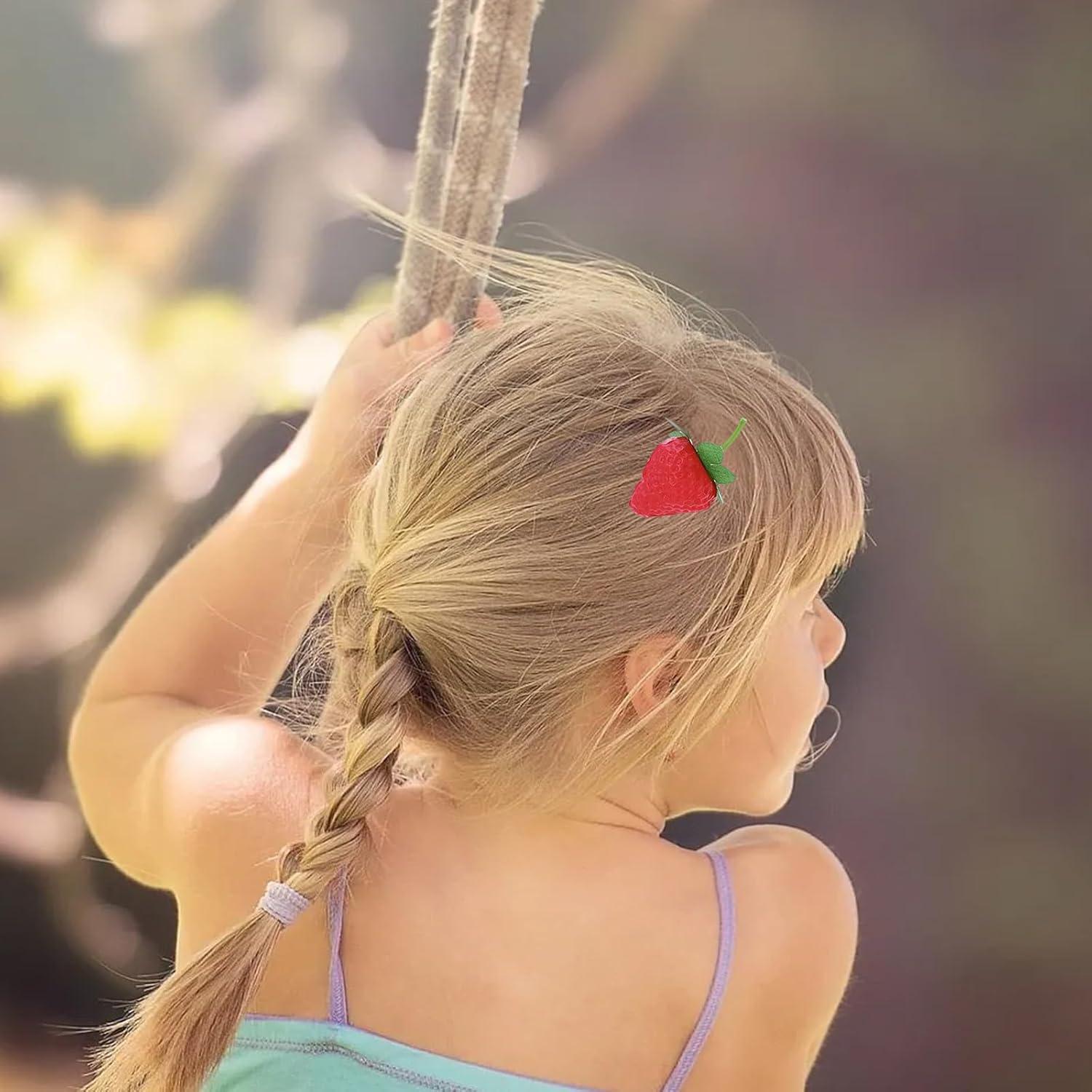 4 Clips de Cabello de Fresa Kawaii Wziys - Accesorios para Niñas