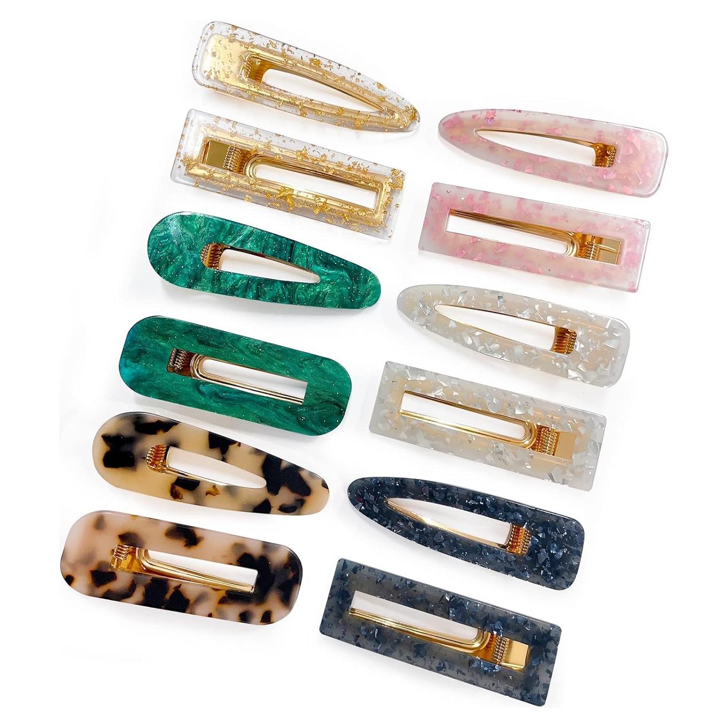 Juego de 12 Clips para el Cabello Acrílico con Mármol - Parcce