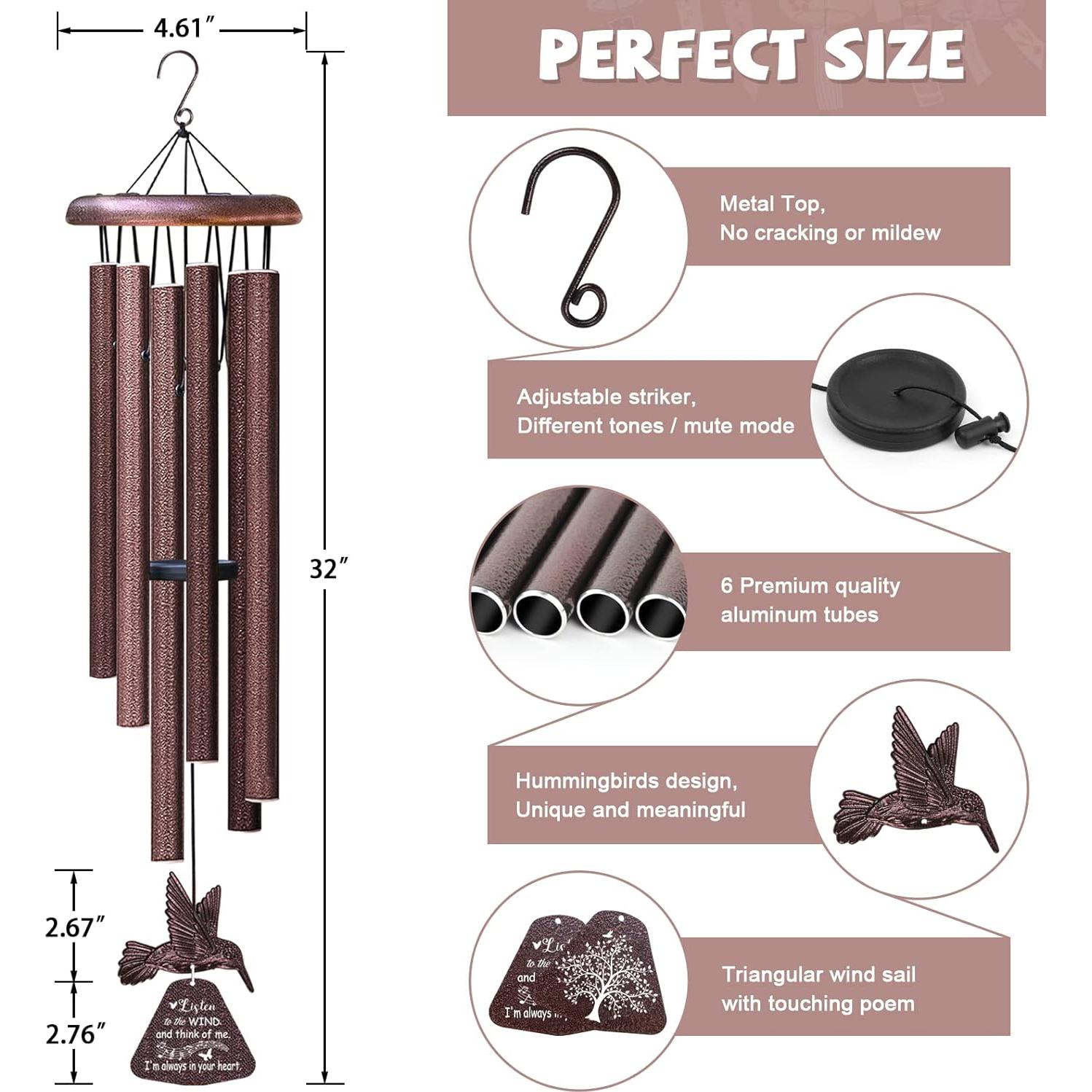 Campanas de Viento Memorial Synhonty Colibrí Bronce 81.3 cm