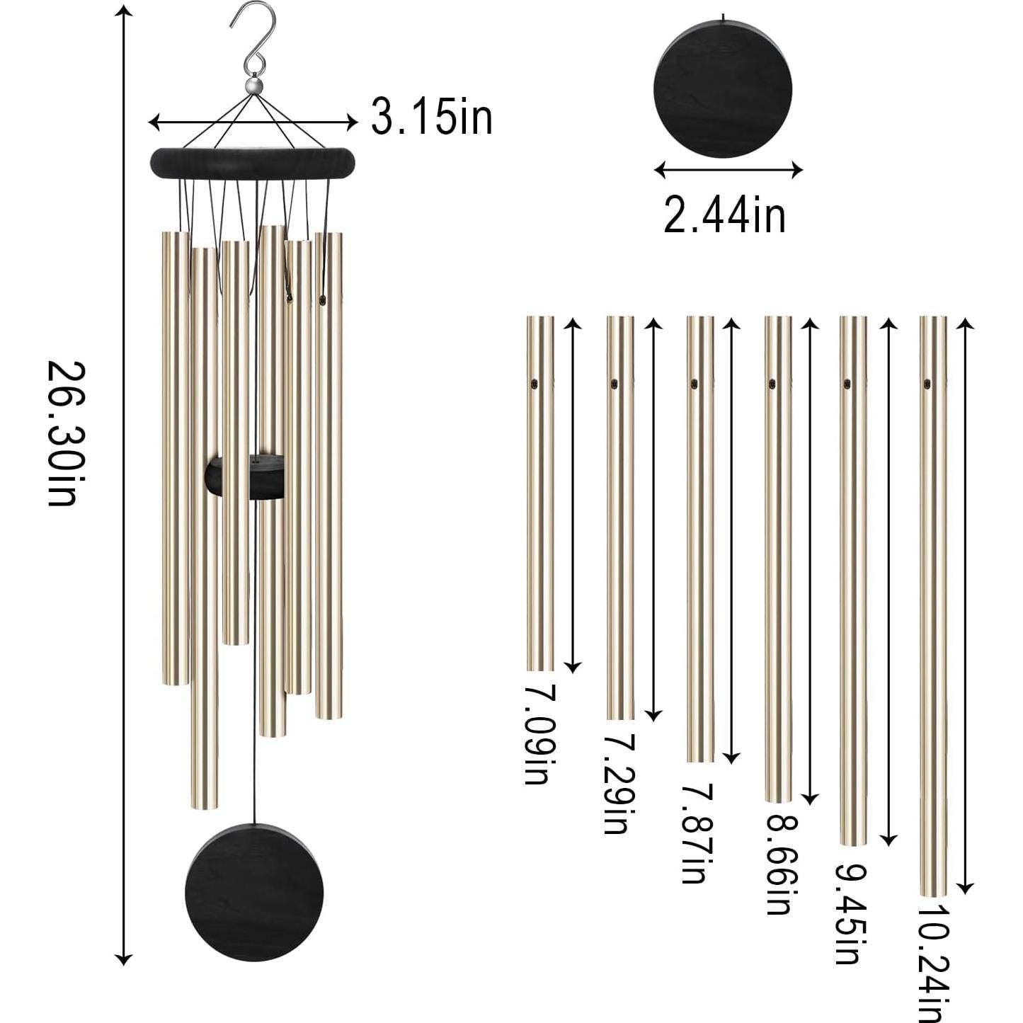 Campanas de Viento SIONMYTF de Metal Bronce 6 Tubos 66.8 cm
