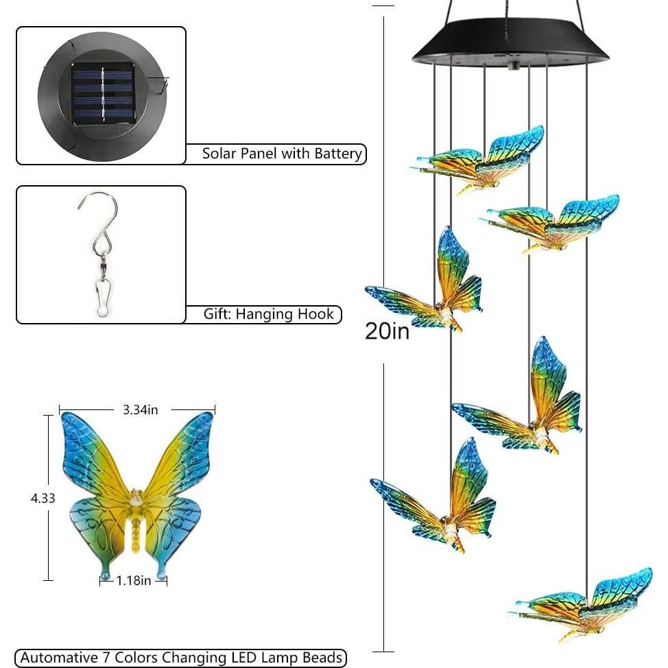 Campana de Viento Solar Toodour Mariposa LED Color Cambiante