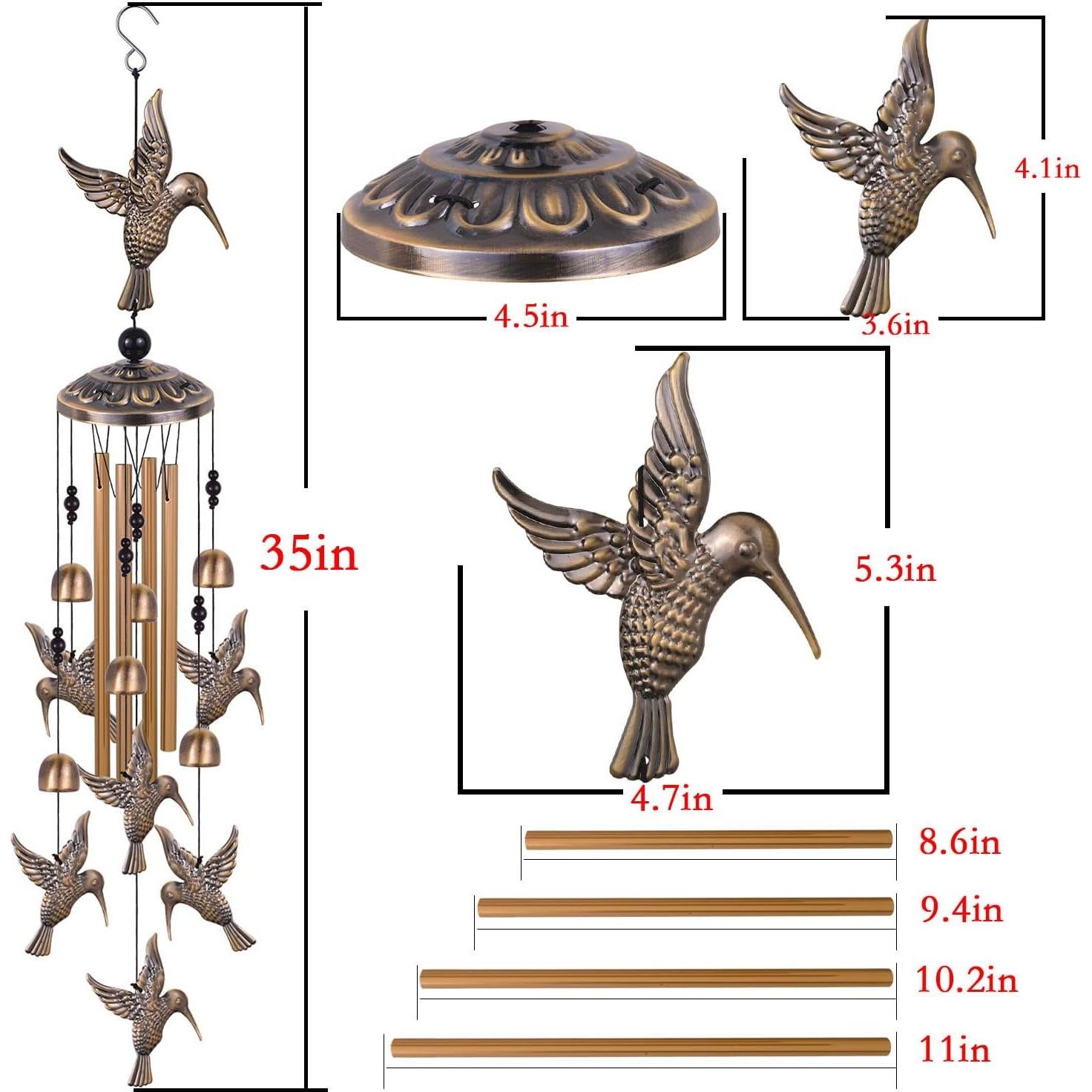 Campanas de Viento de Bronce Colibrí Solawindchime 89cm