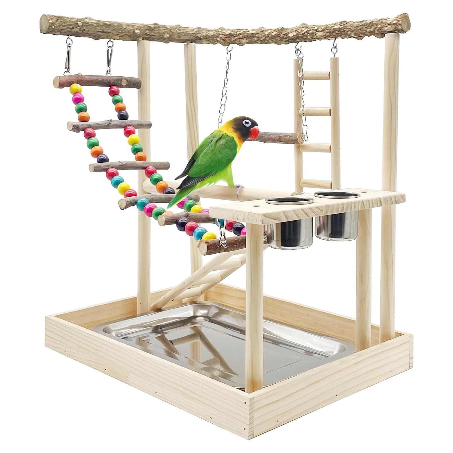 Gimnasio de Juego para Aves Hamiledyi Madera Natural 38x29x43cm