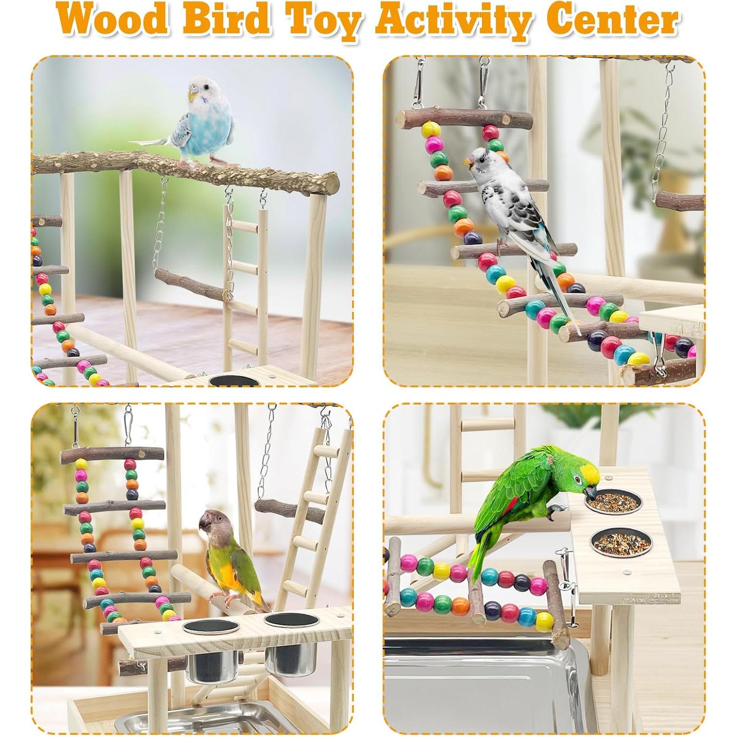 Gimnasio de Juego para Aves Hamiledyi Madera Natural 38x29x43cm