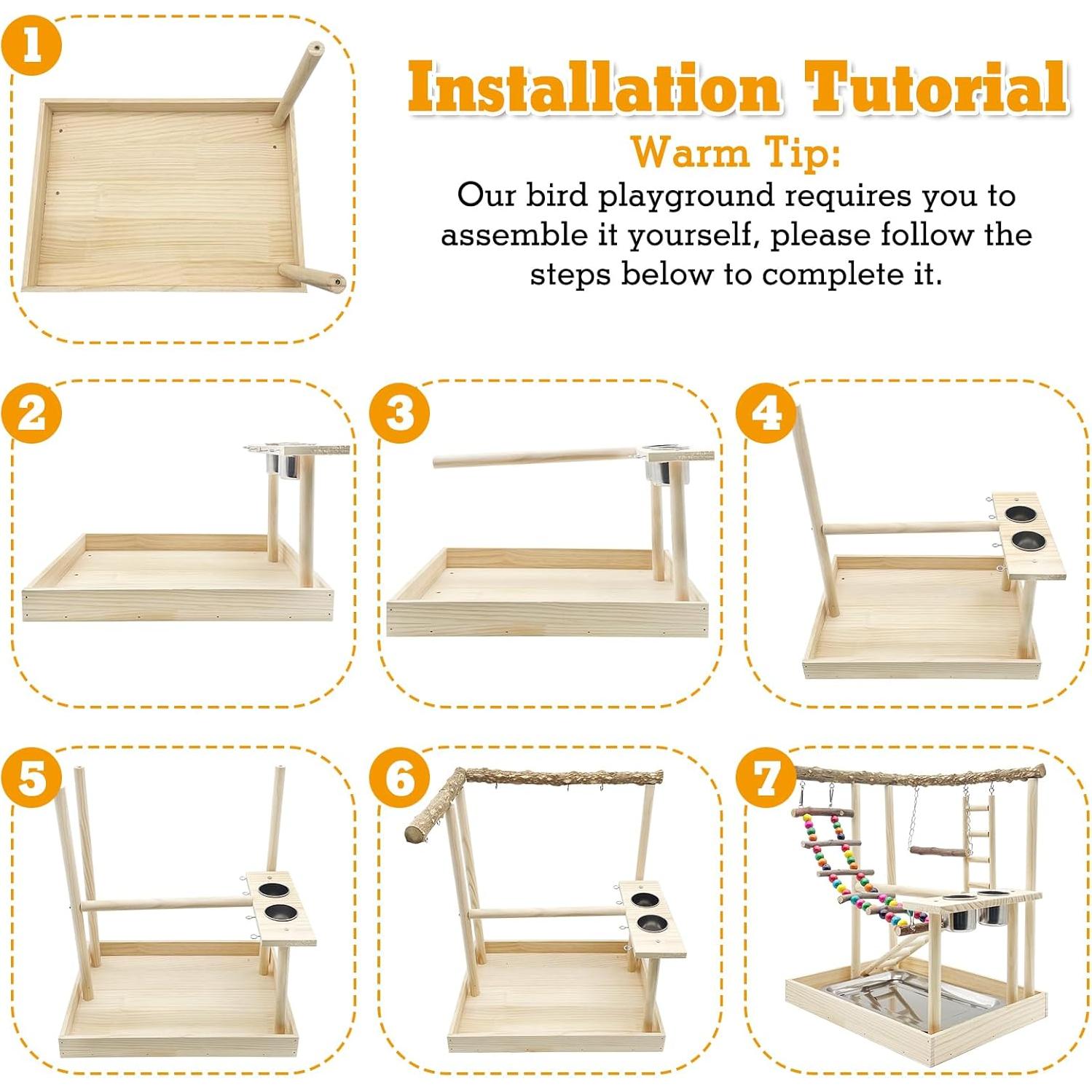 Gimnasio de Juego para Aves Hamiledyi Madera Natural 38x29x43cm
