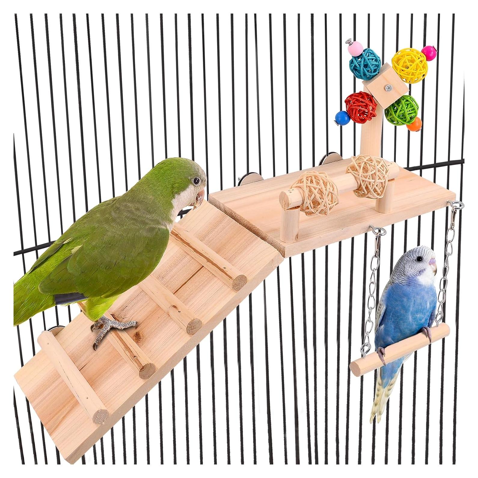 Percha para Aves BRSLAIF 4 en 1 - Juguete de Madera para Jaula