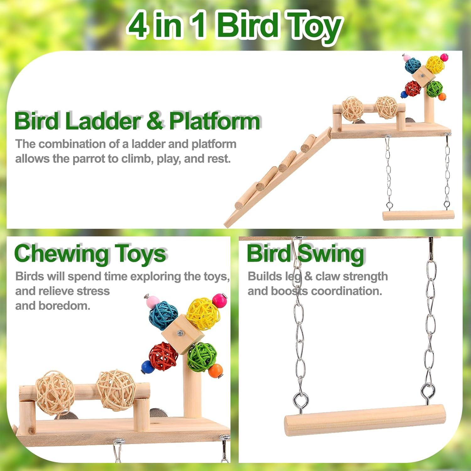 Percha para Aves BRSLAIF 4 en 1 - Juguete de Madera para Jaula