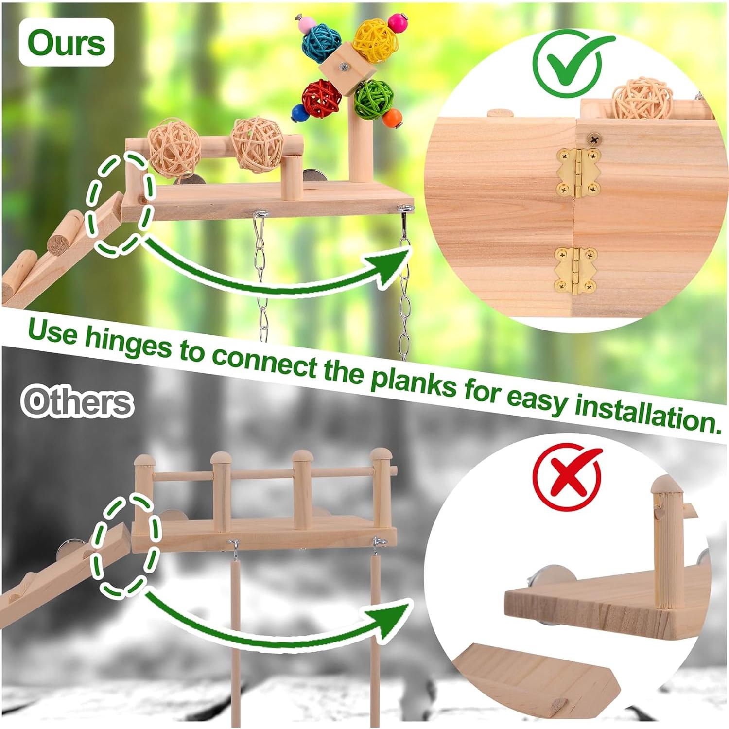 Percha para Aves BRSLAIF 4 en 1 - Juguete de Madera para Jaula