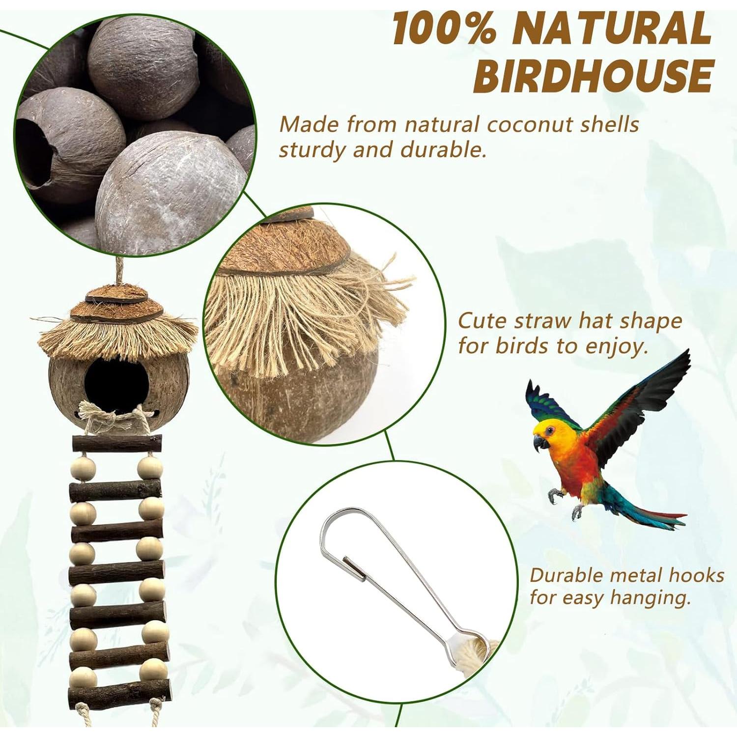 7 Piezas Posaderos para Aves MEDHAW - Nido de Coco y Columpio