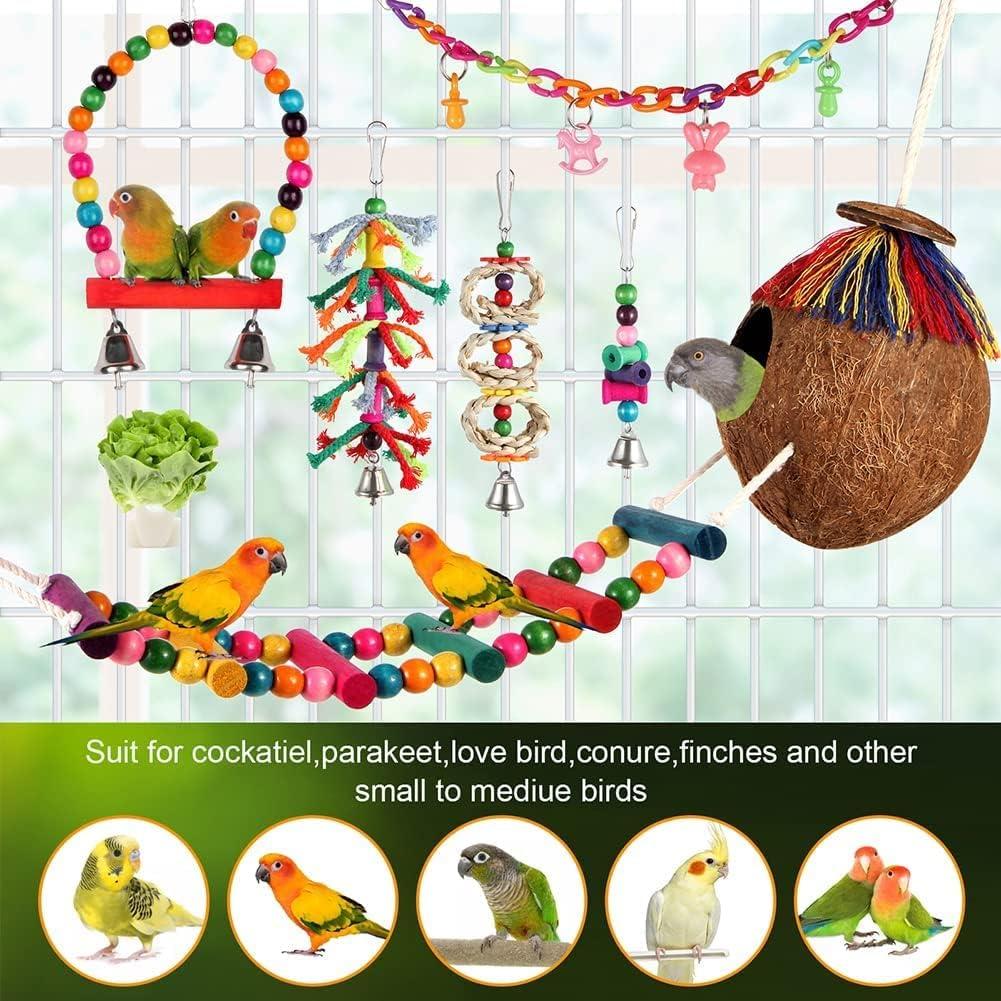 Juguetes para Aves YIXUND 17 Pcs Columpio y Escalera Coco