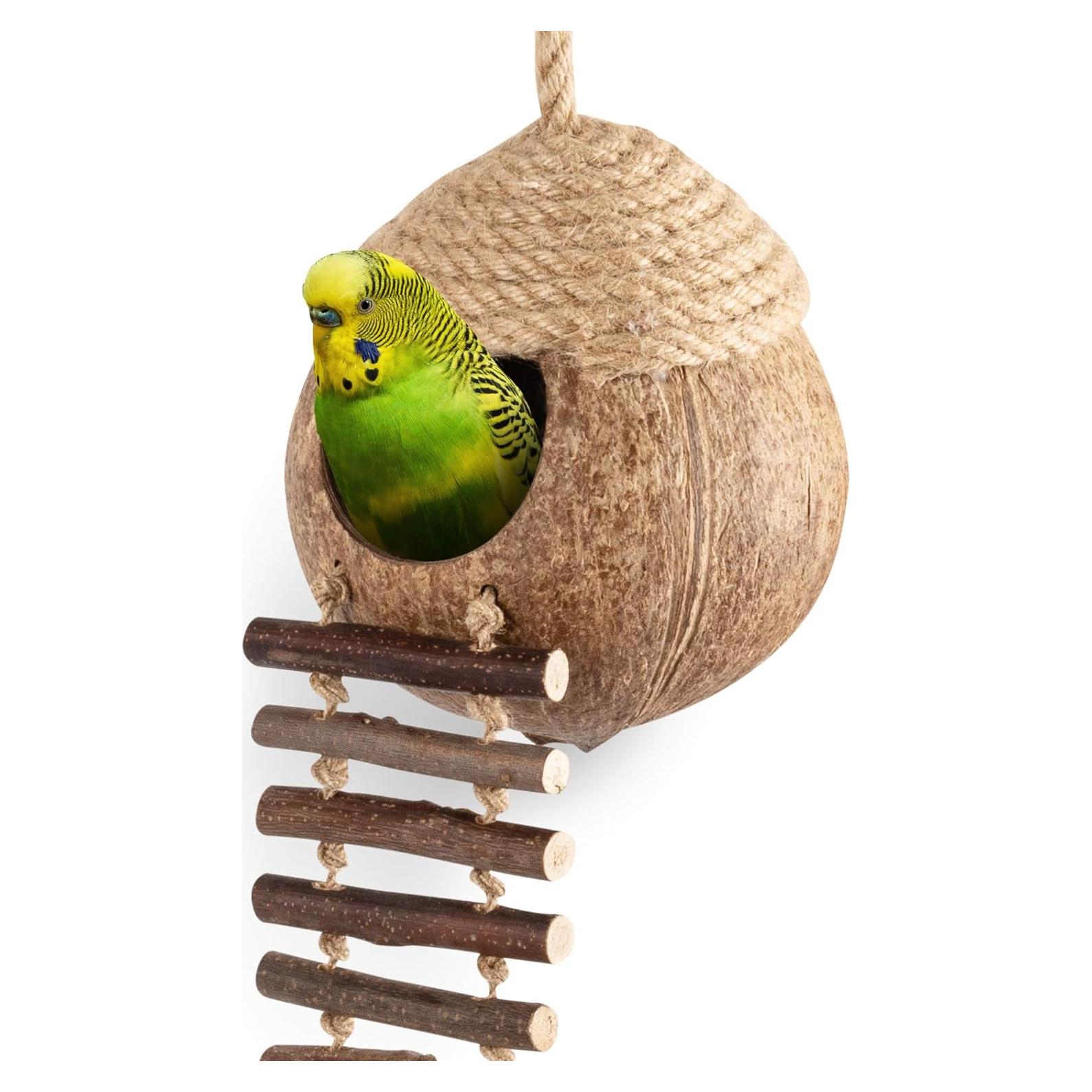 Casa Nido de Coco Andwe para Aves y Hámsters con Escalera