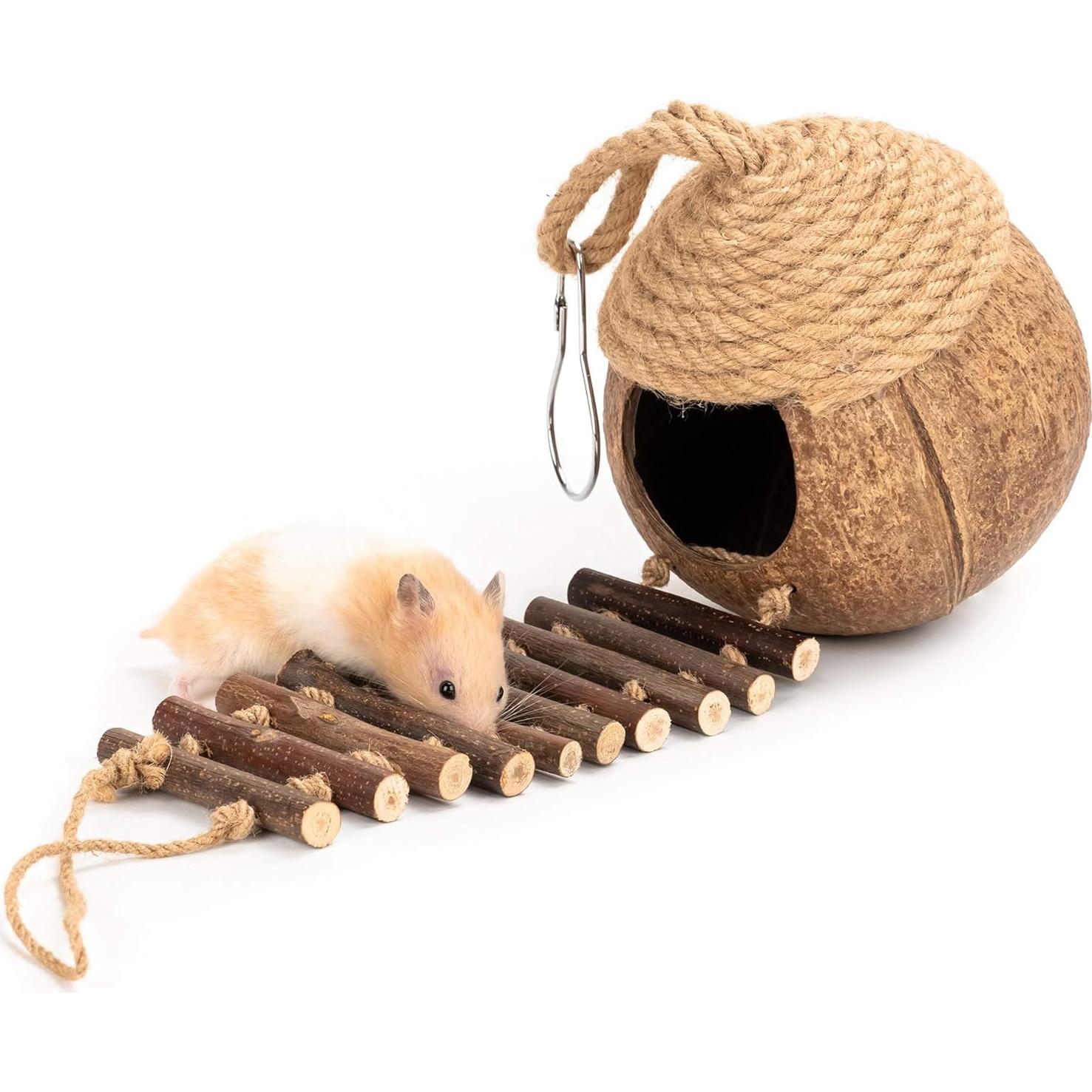 Casa Nido de Coco Andwe para Aves y Hámsters con Escalera