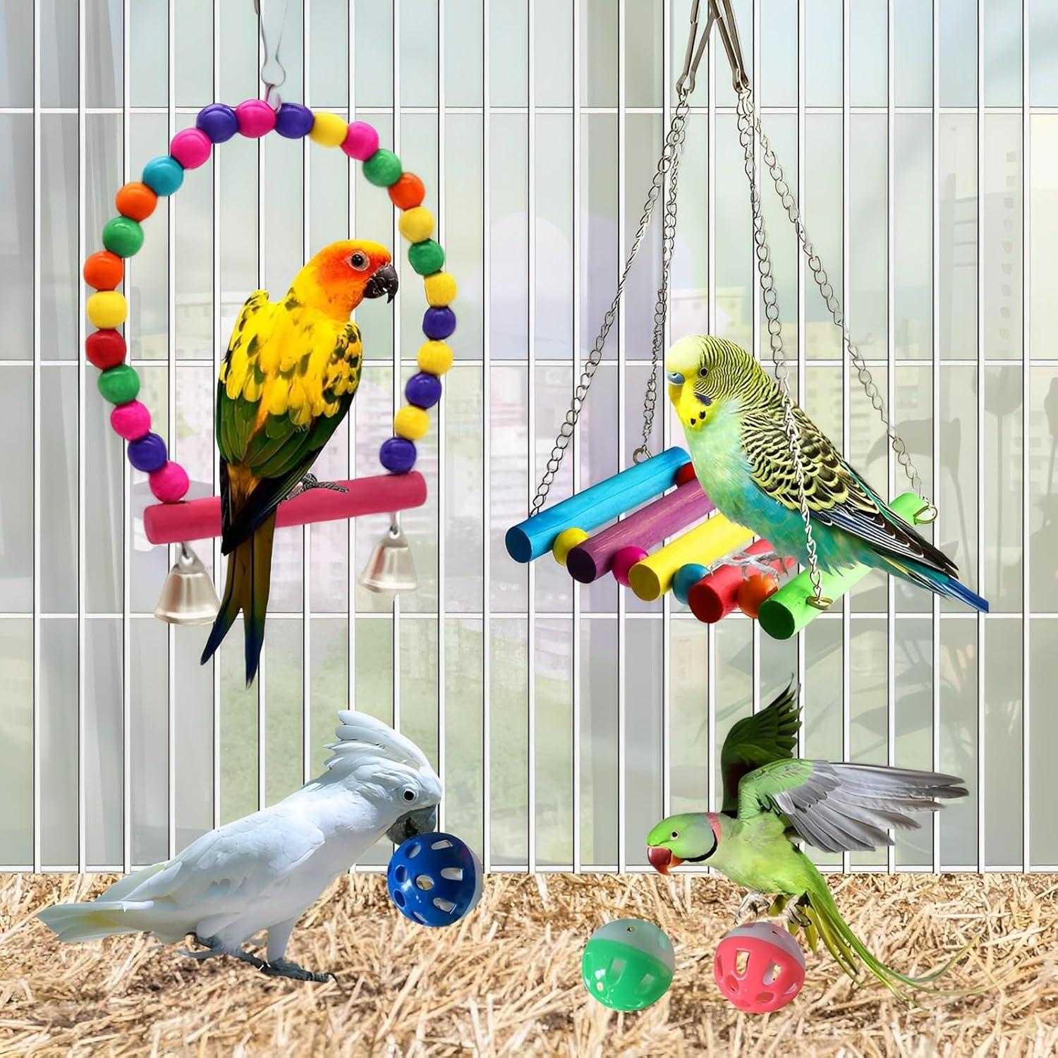 Juguetes para Aves YJCfurniture - 12 Piezas Columpios y Escaleras