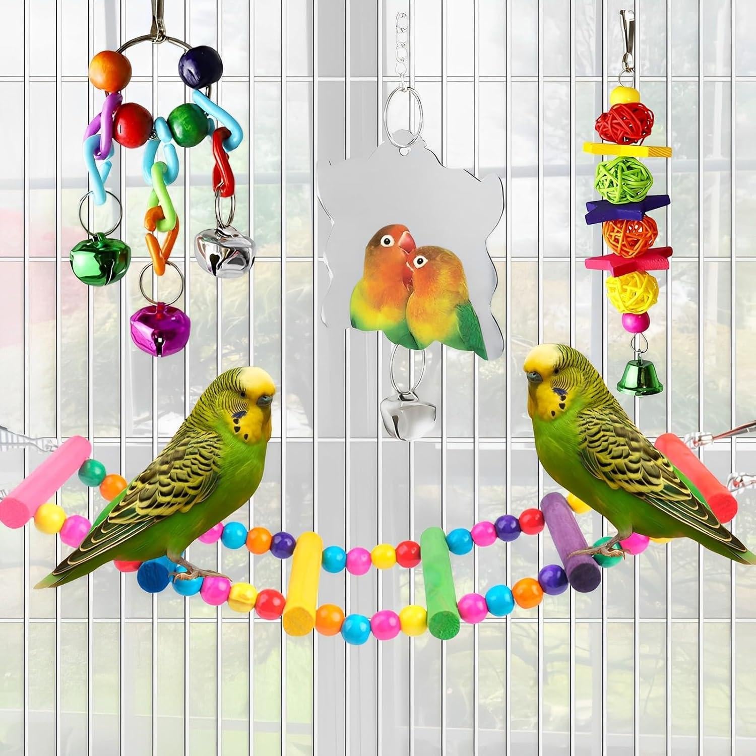 Juguetes para Aves YJCfurniture - 12 Piezas Columpios y Escaleras