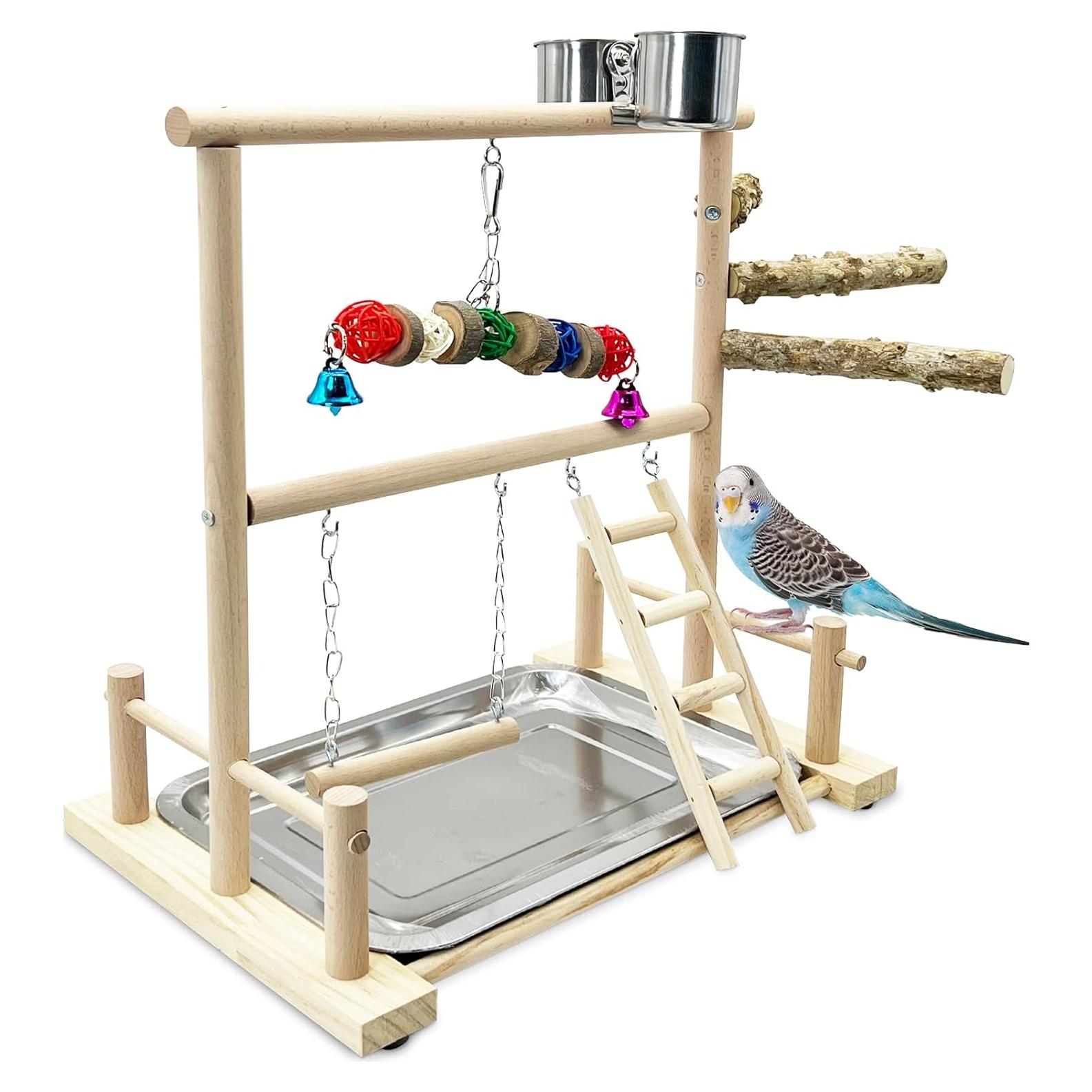Gimnasio para Aves de Madera Natural Kathson 37.6x23.9 cm