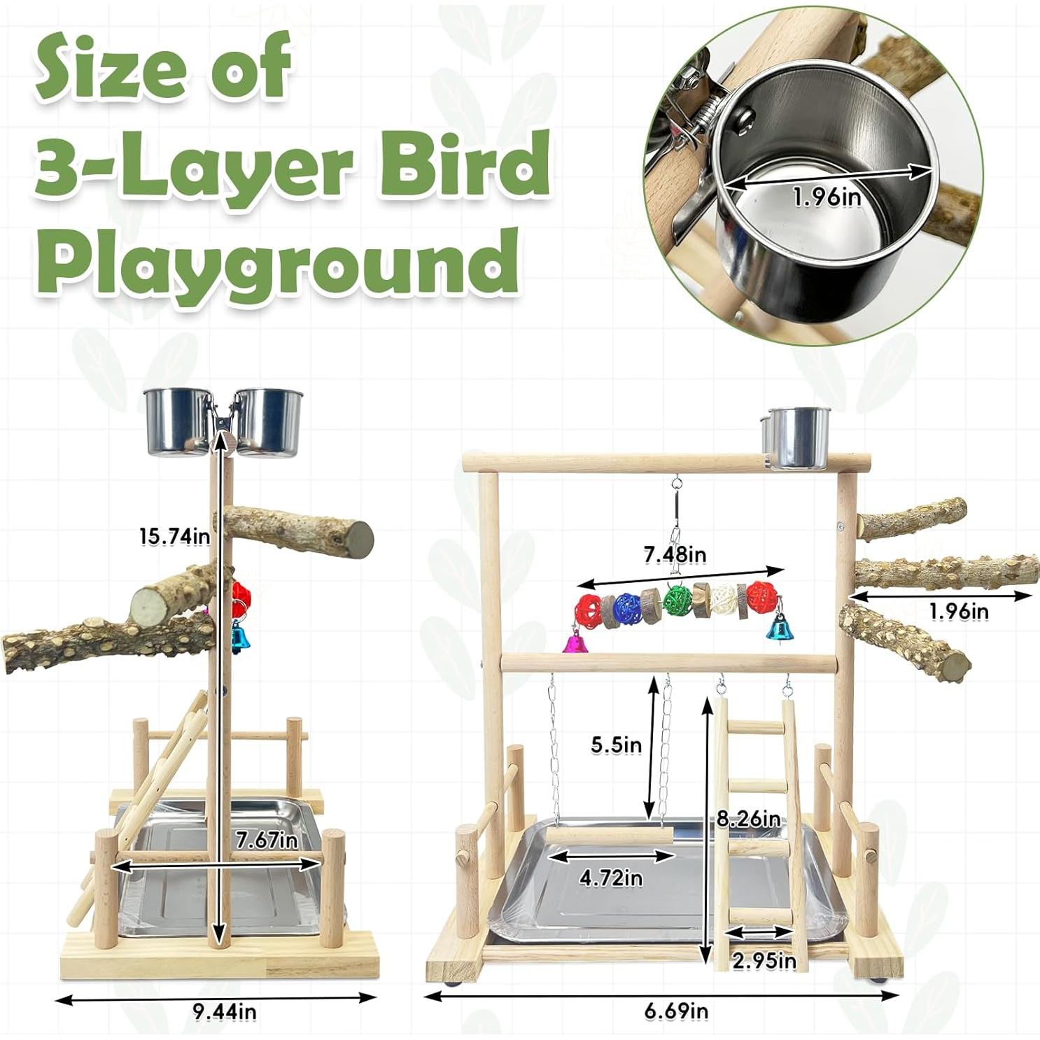 Gimnasio para Aves de Madera Natural Kathson 37.6x23.9 cm