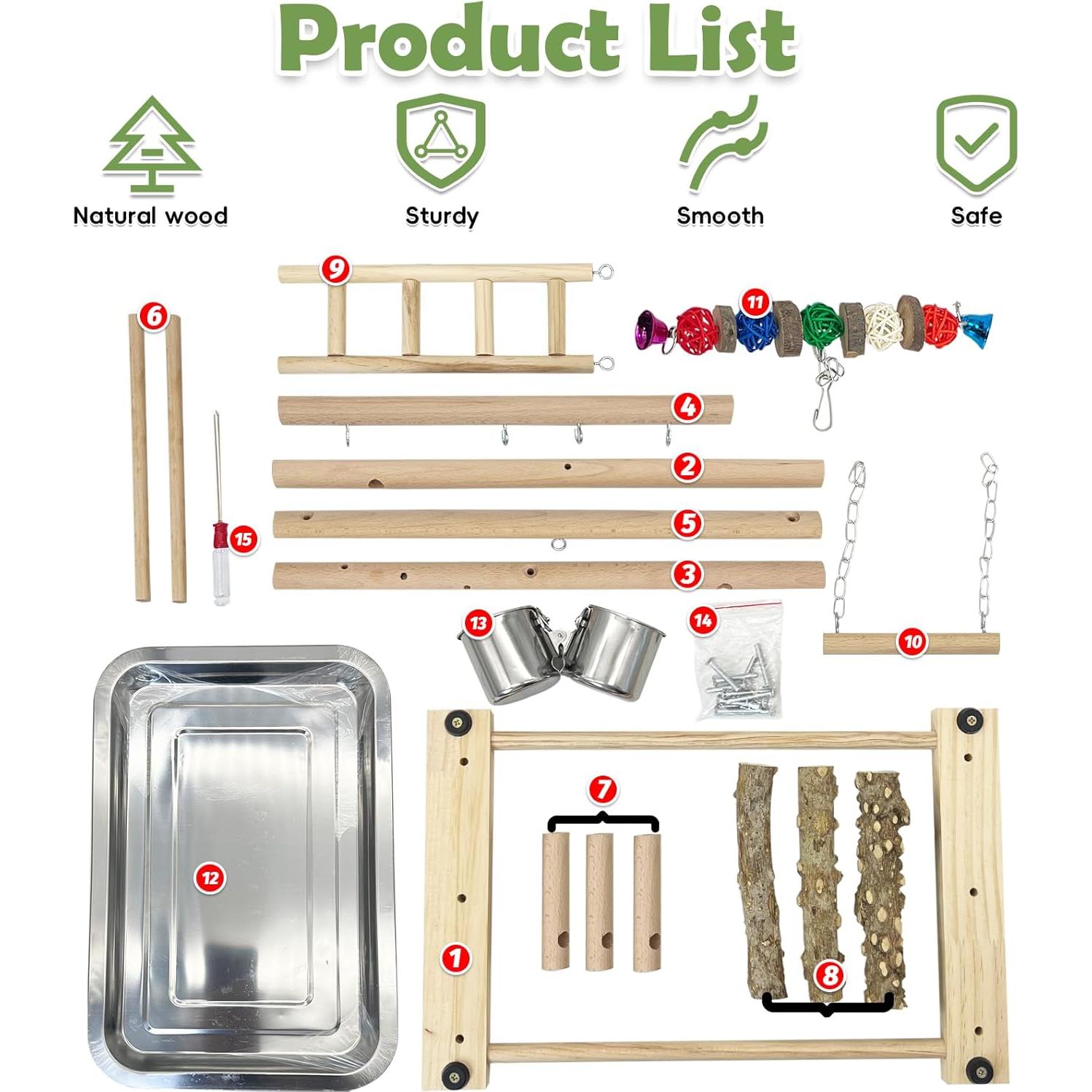 Gimnasio para Aves de Madera Natural Kathson 37.6x23.9 cm