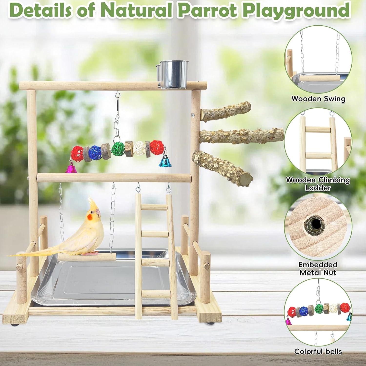 Gimnasio para Aves de Madera Natural Kathson 37.6x23.9 cm