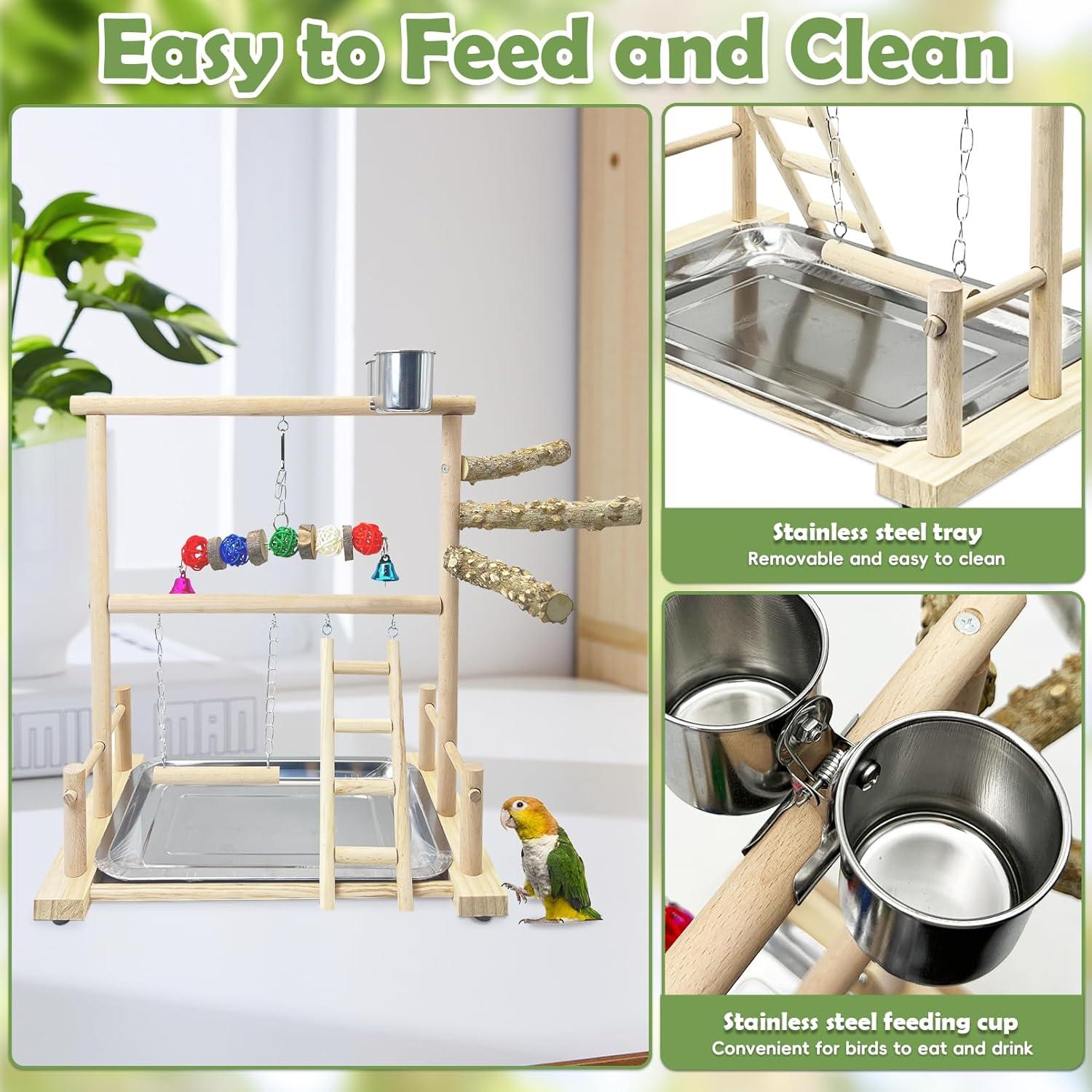 Gimnasio para Aves de Madera Natural Kathson 37.6x23.9 cm