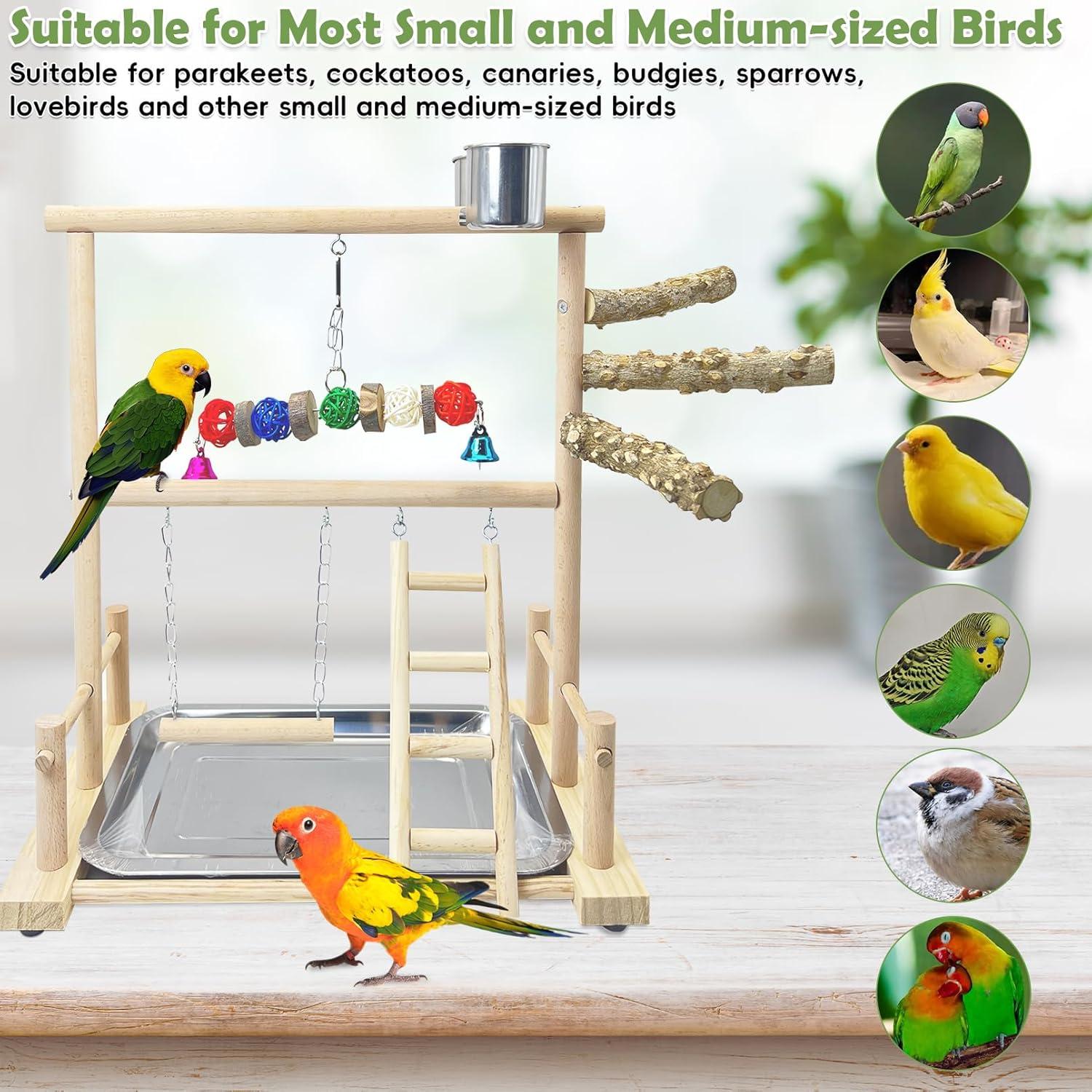 Gimnasio para Aves de Madera Natural Kathson 37.6x23.9 cm